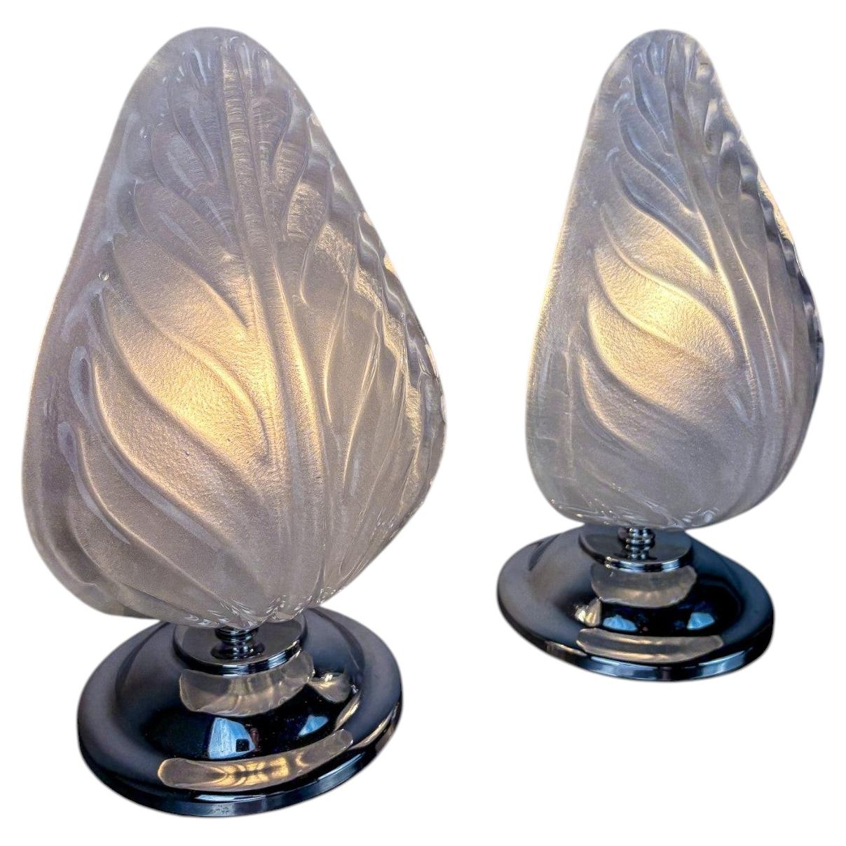 Pareja de lámparas de sobremesa Art Decó de cristal de Murano de Barovier & Toso, Italia, años 60 en venta