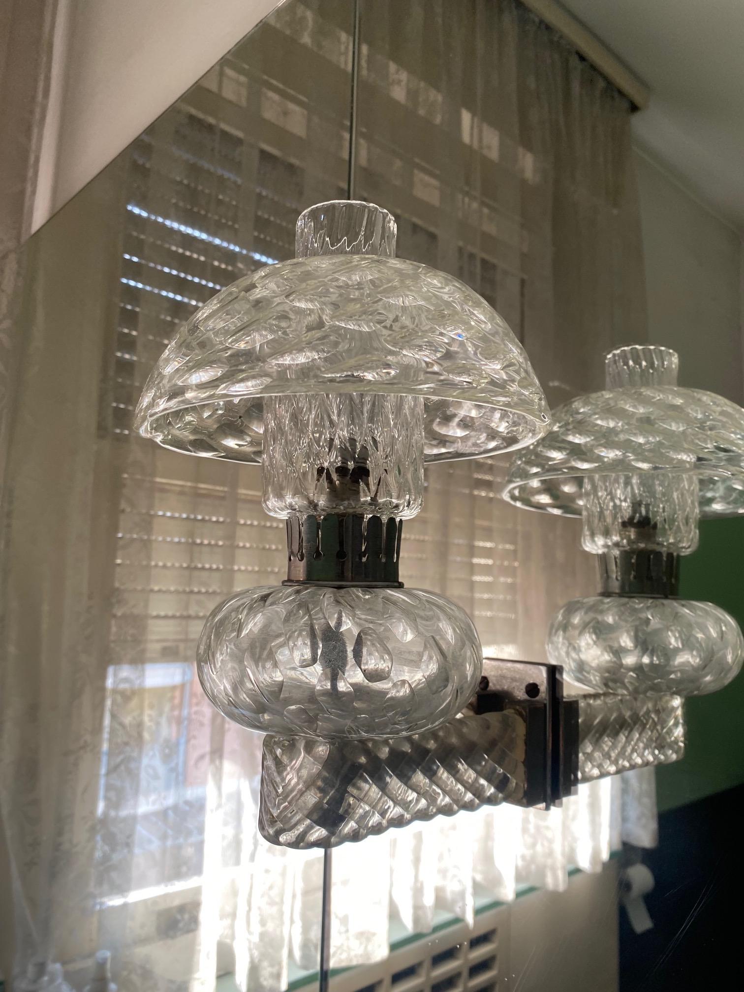 Pair of Art Déco Murano Glass Wall Lamps in the Seguso style In Good Condition For Sale In Argelato, BO