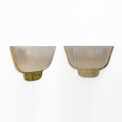 Pair of Art Deco Murano Glass Wall Sconces Attributed to Archimedes Seguso, 1940s