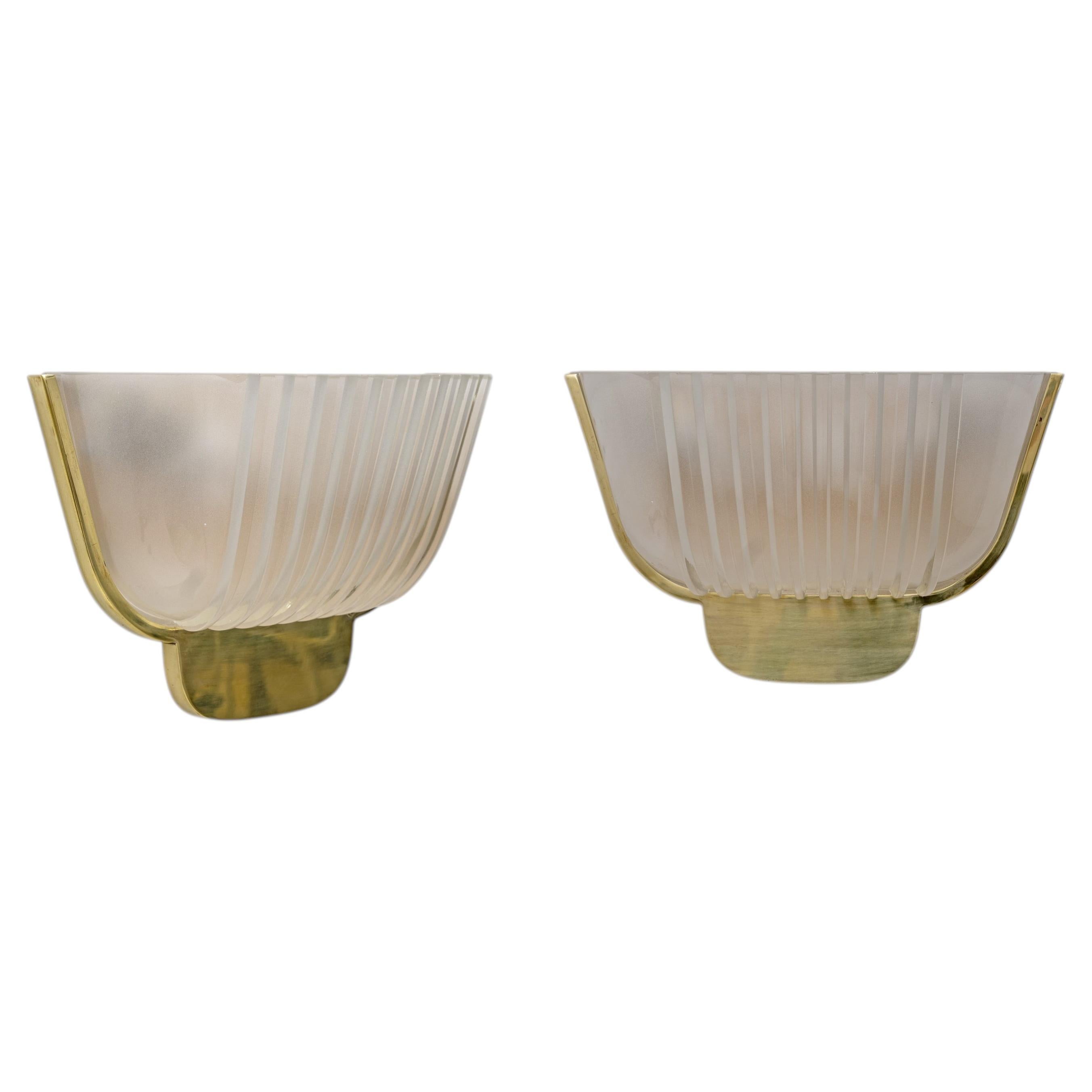 Pair of Art Deco Murano Glass Wall Sconces Attributed to Archimedes Seguso, 1940s