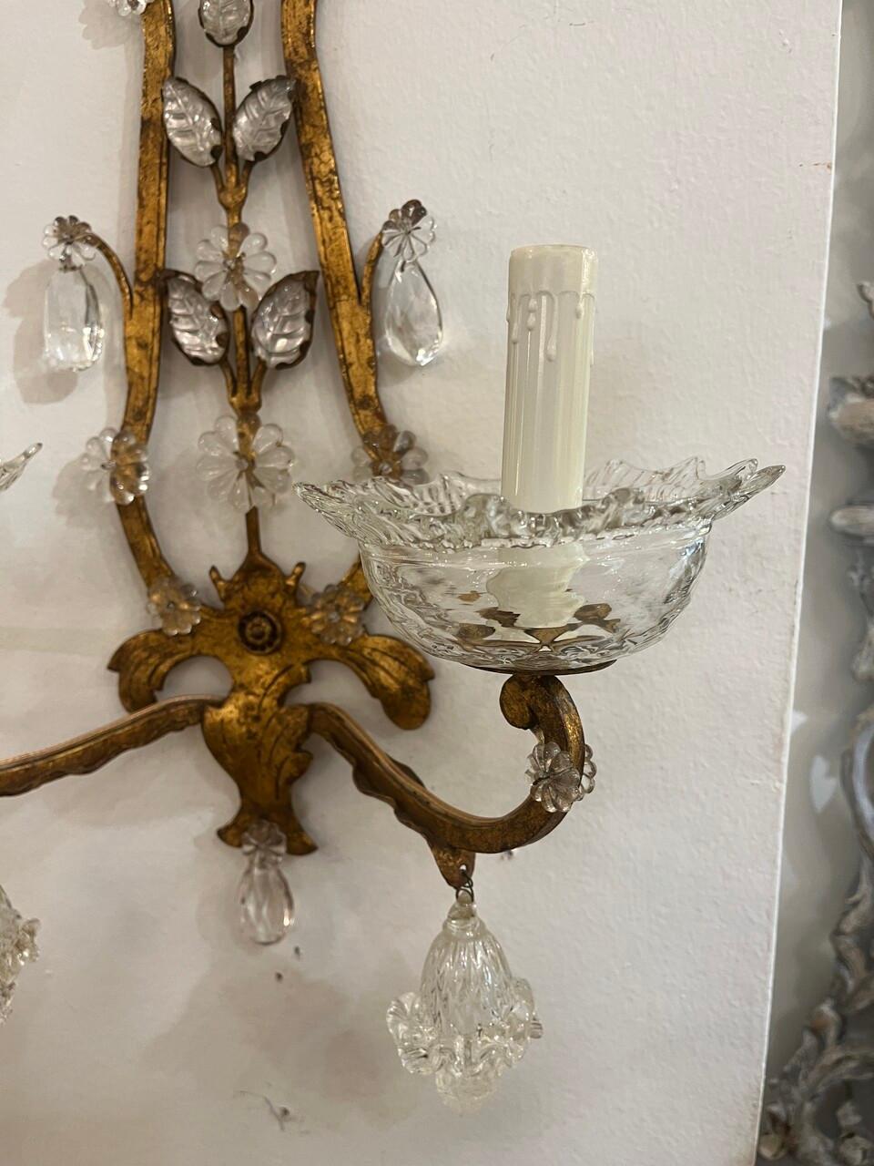 italien Paire d'appliques murales Art déco de Murano en or doré en vente