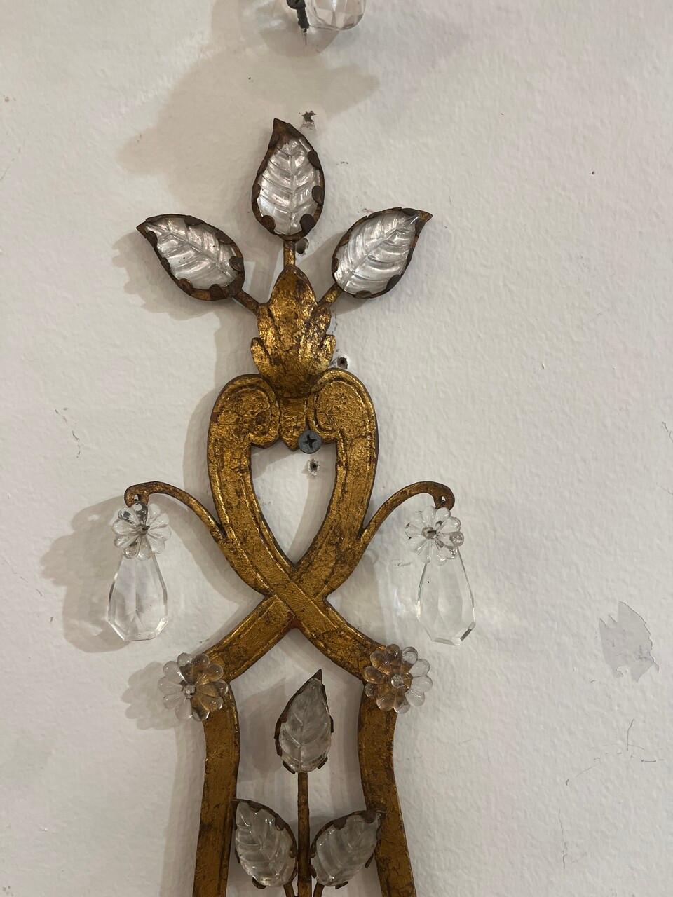 20th Century Pair of Art Deco Murano Gold Gilt Wall Sconces For Sale