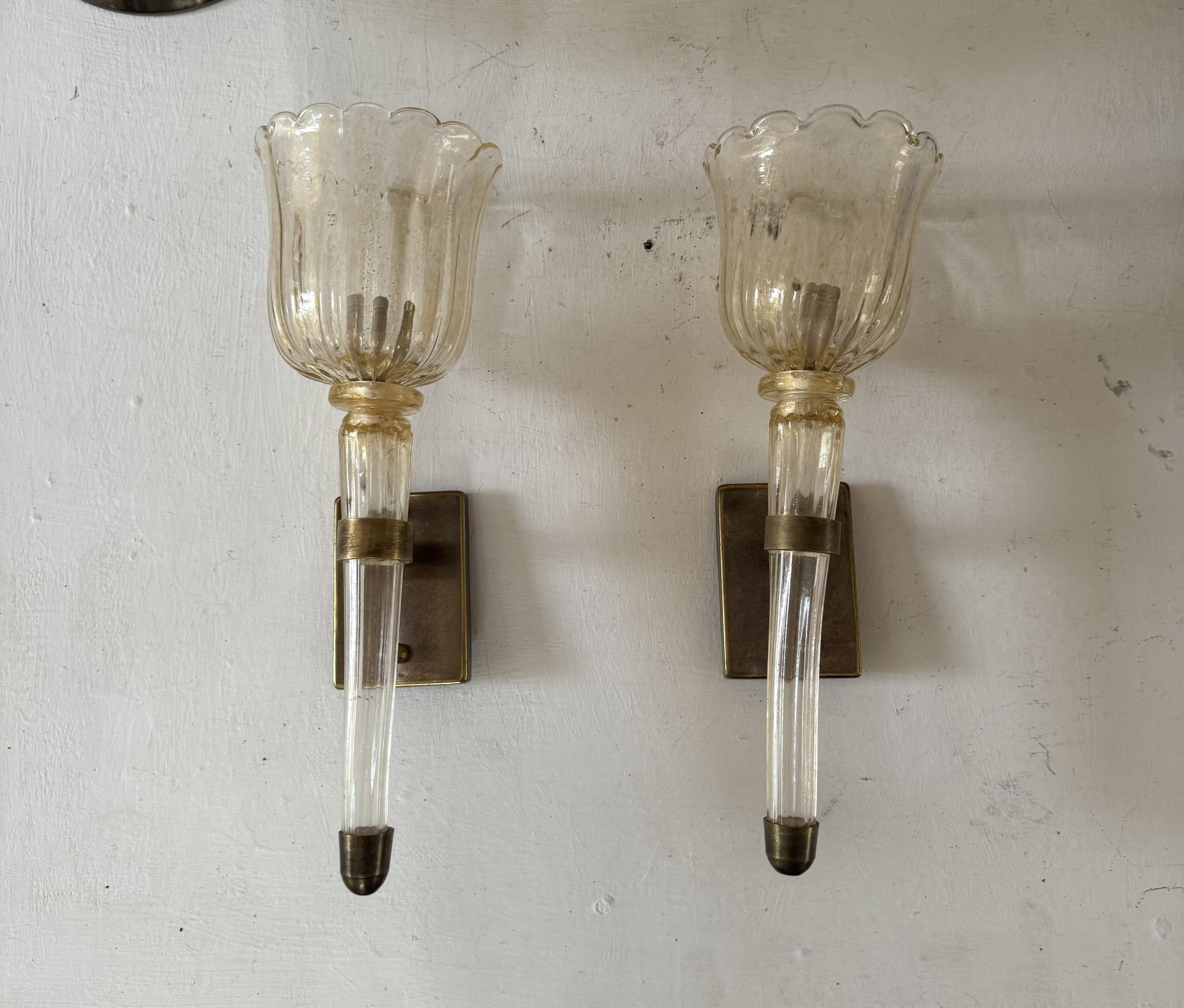 Par de  Apliques Art Decó de Murano ITSO Barovier E Toso, circa 1930's Italiano en venta
