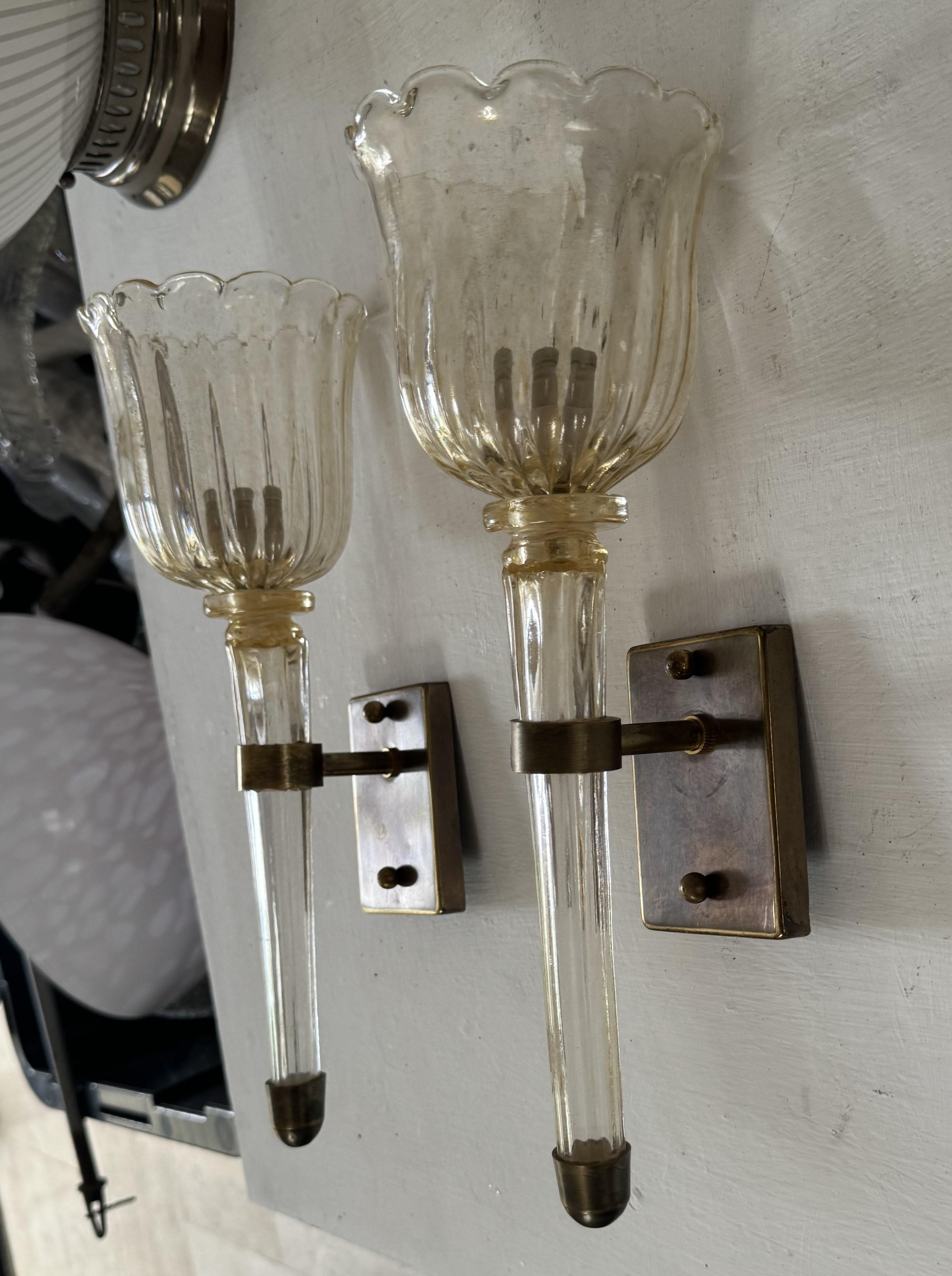 Par de  Apliques Art Decó de Murano ITSO Barovier E Toso, circa 1930's mediados del siglo XX en venta