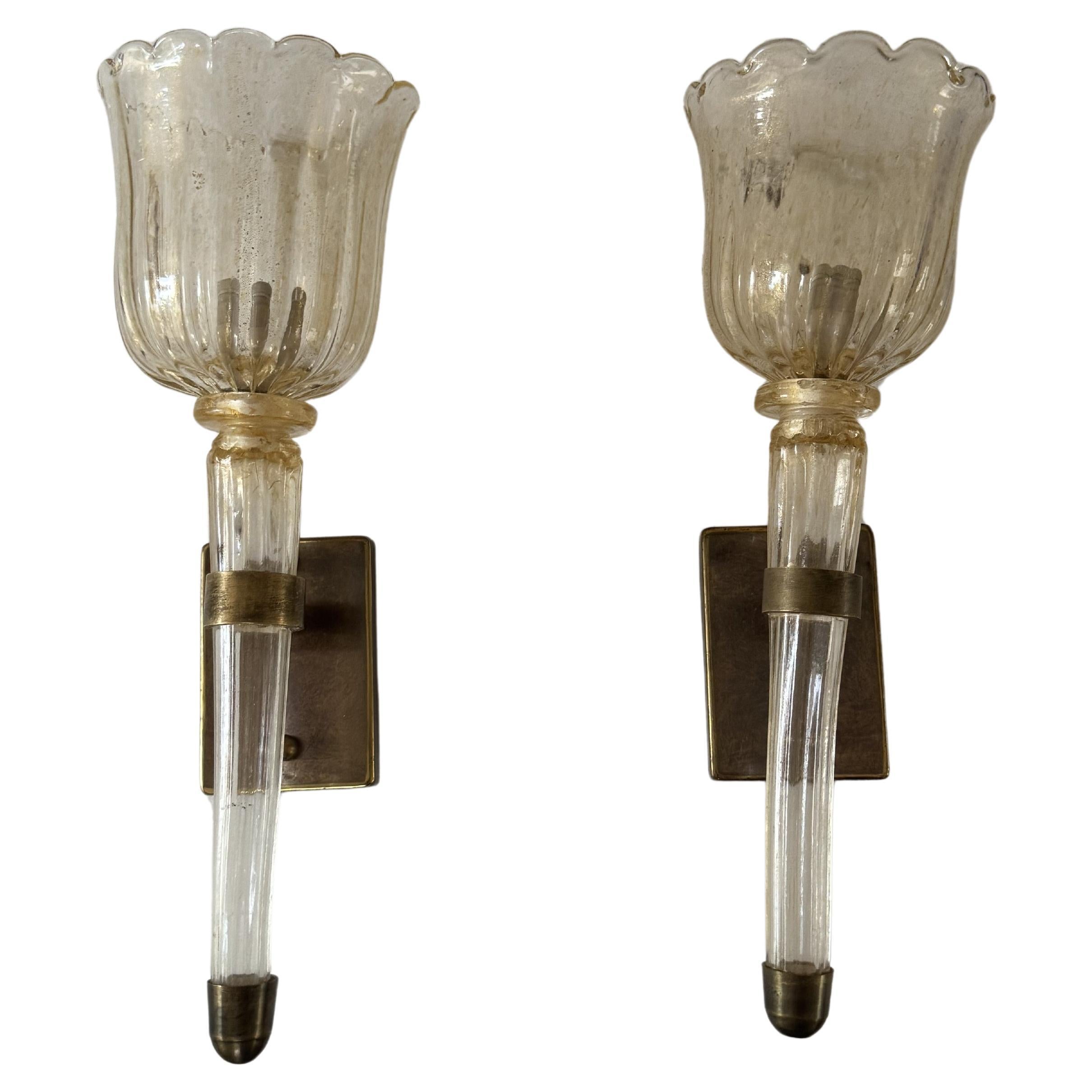 Paire de  Appliques Art Déco Murano ITSO Barovier E Toso, circa 1930's