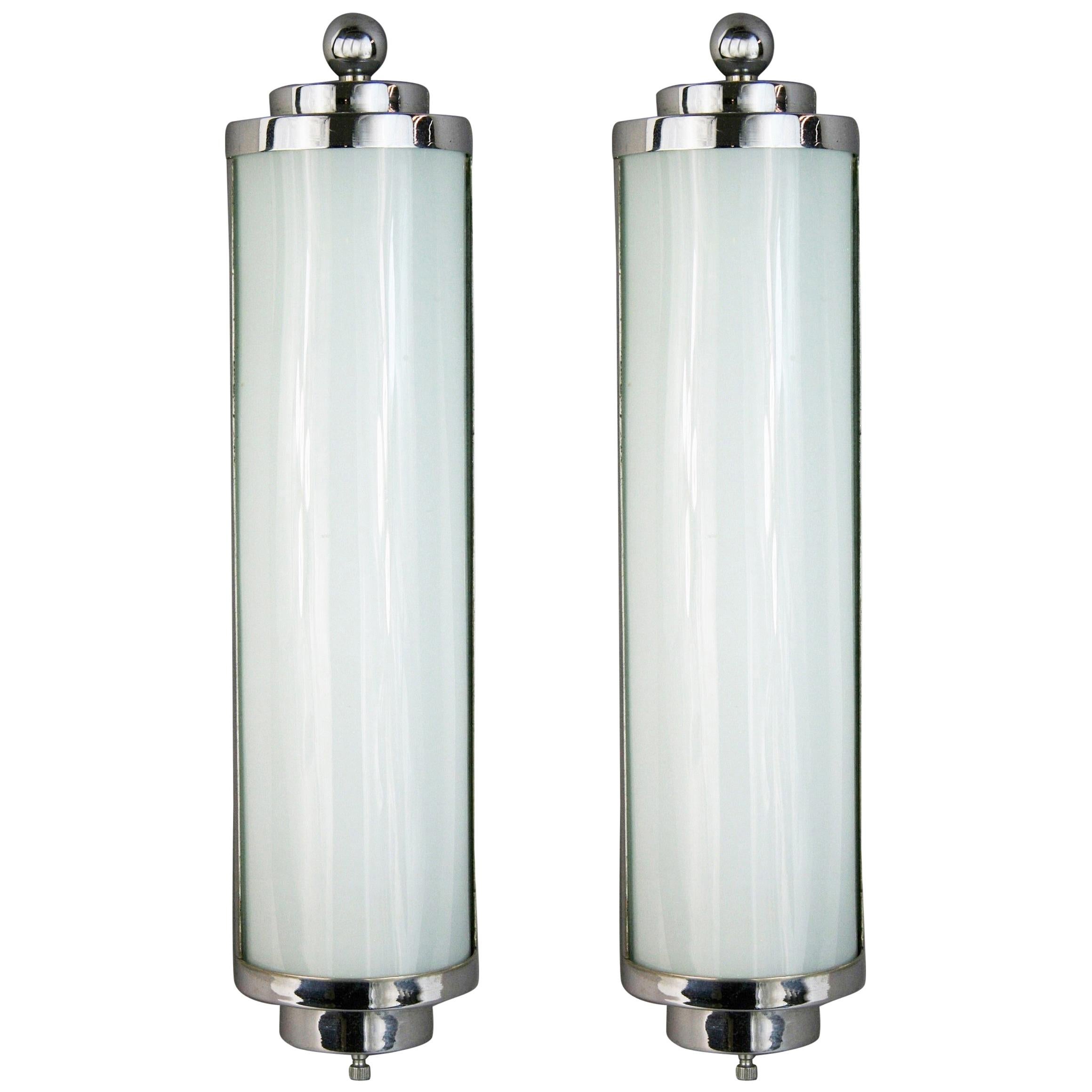 Pair of Art Deco Nickel and Glass Sconces