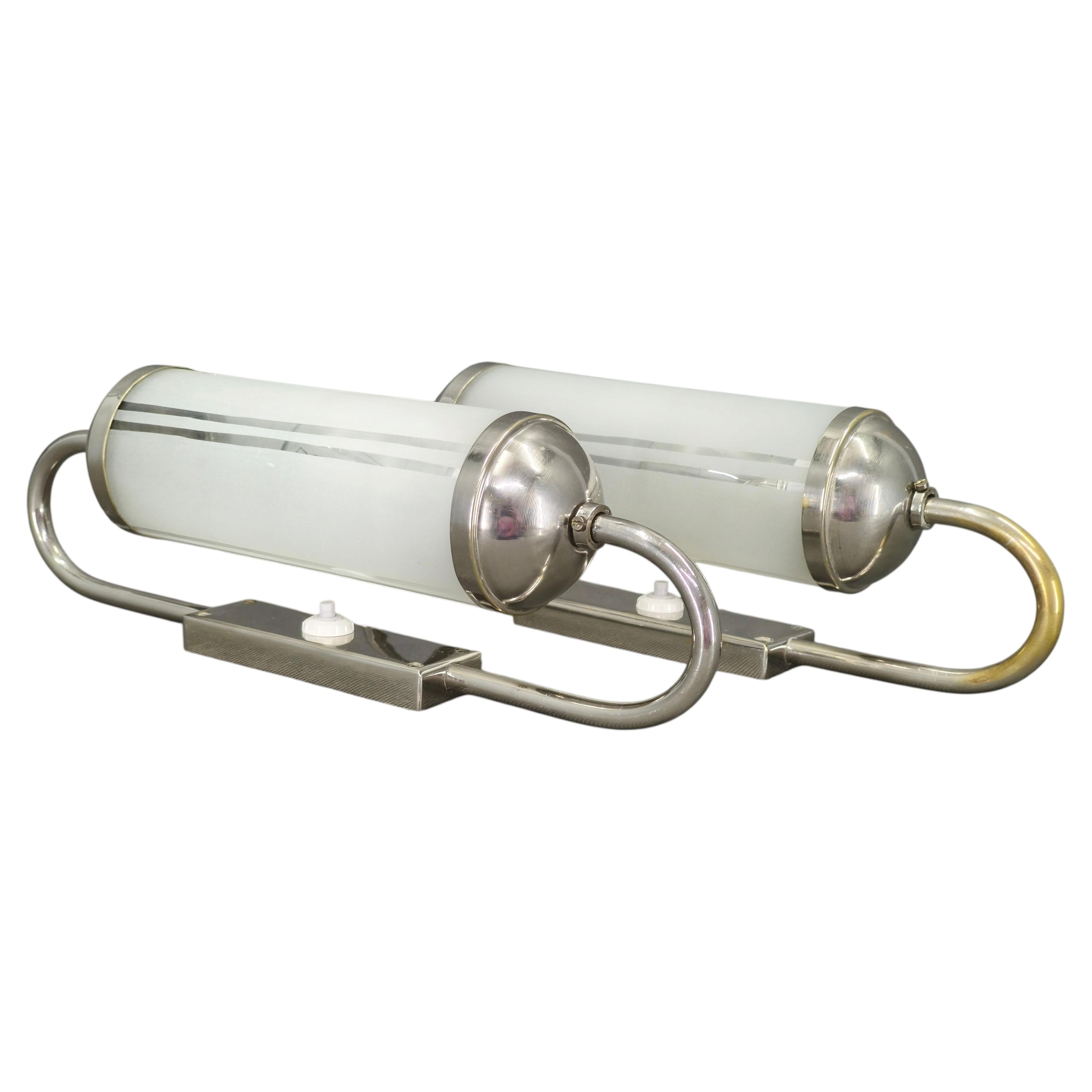 Pair of Art Deco Nickel and Glass Wall Lights, 1930s