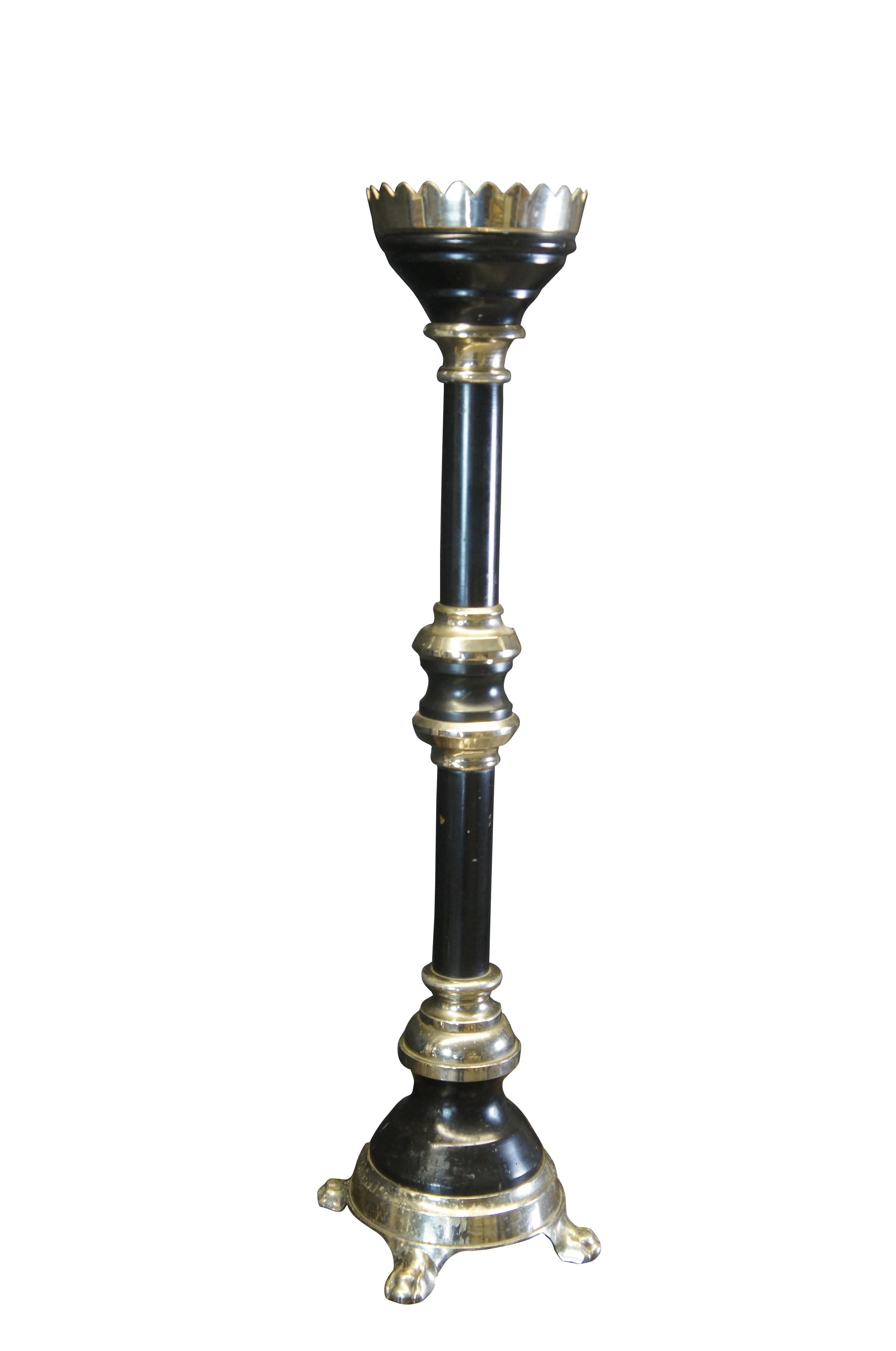 Genuine Art Deco Floor Candle or Altar Sticks, circa 1920s.  Made from nickel and ebony wood.  

Dimensions:
8.5