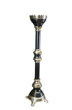 Pair of Art Deco Nickel & Ebony Floor Candlesticks Altar Sticks Claw Feet 37"