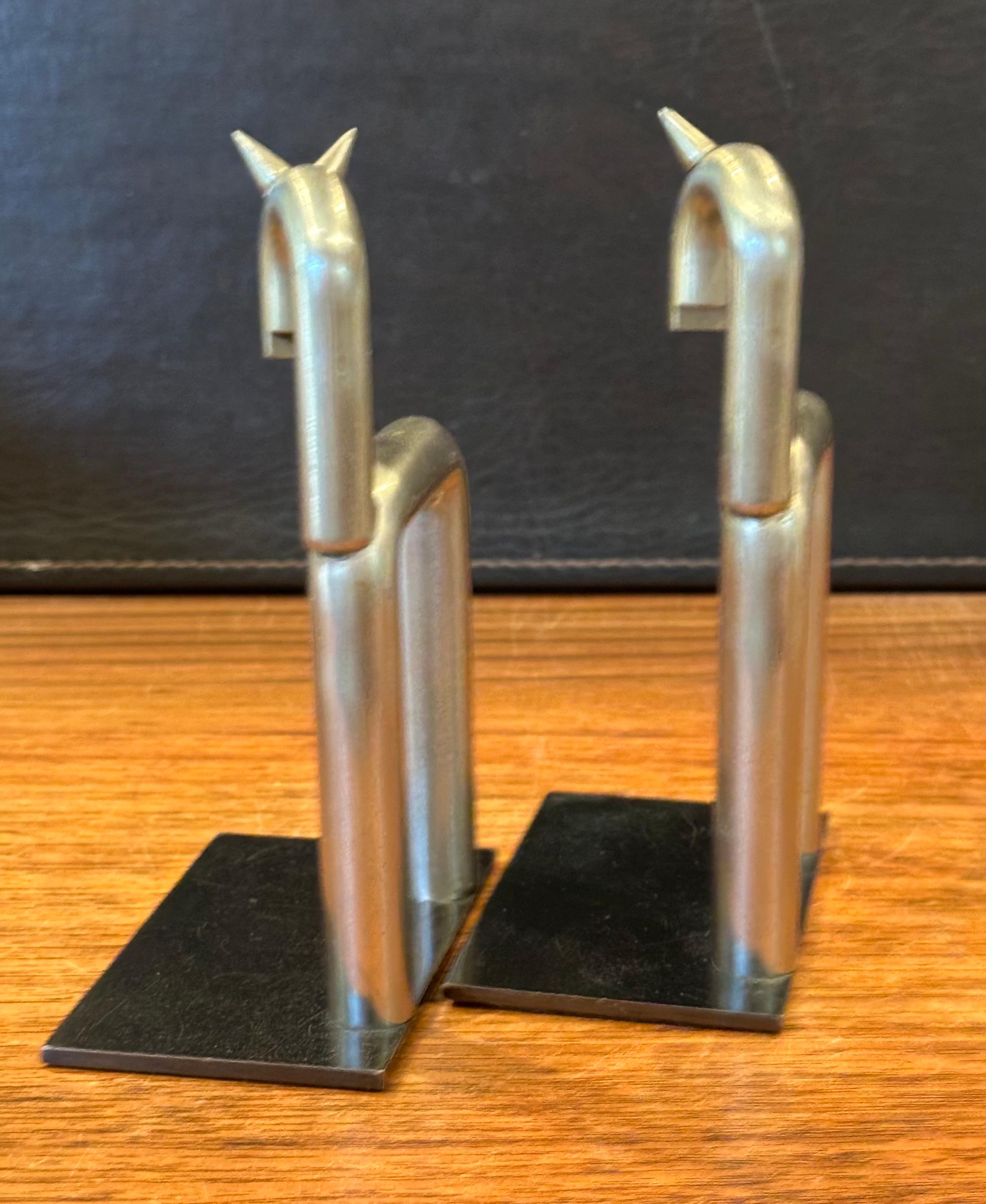 Pair of Art Deco Nickel Horse Bookends by Walter Von Nessen for Chase & Co. For Sale 6