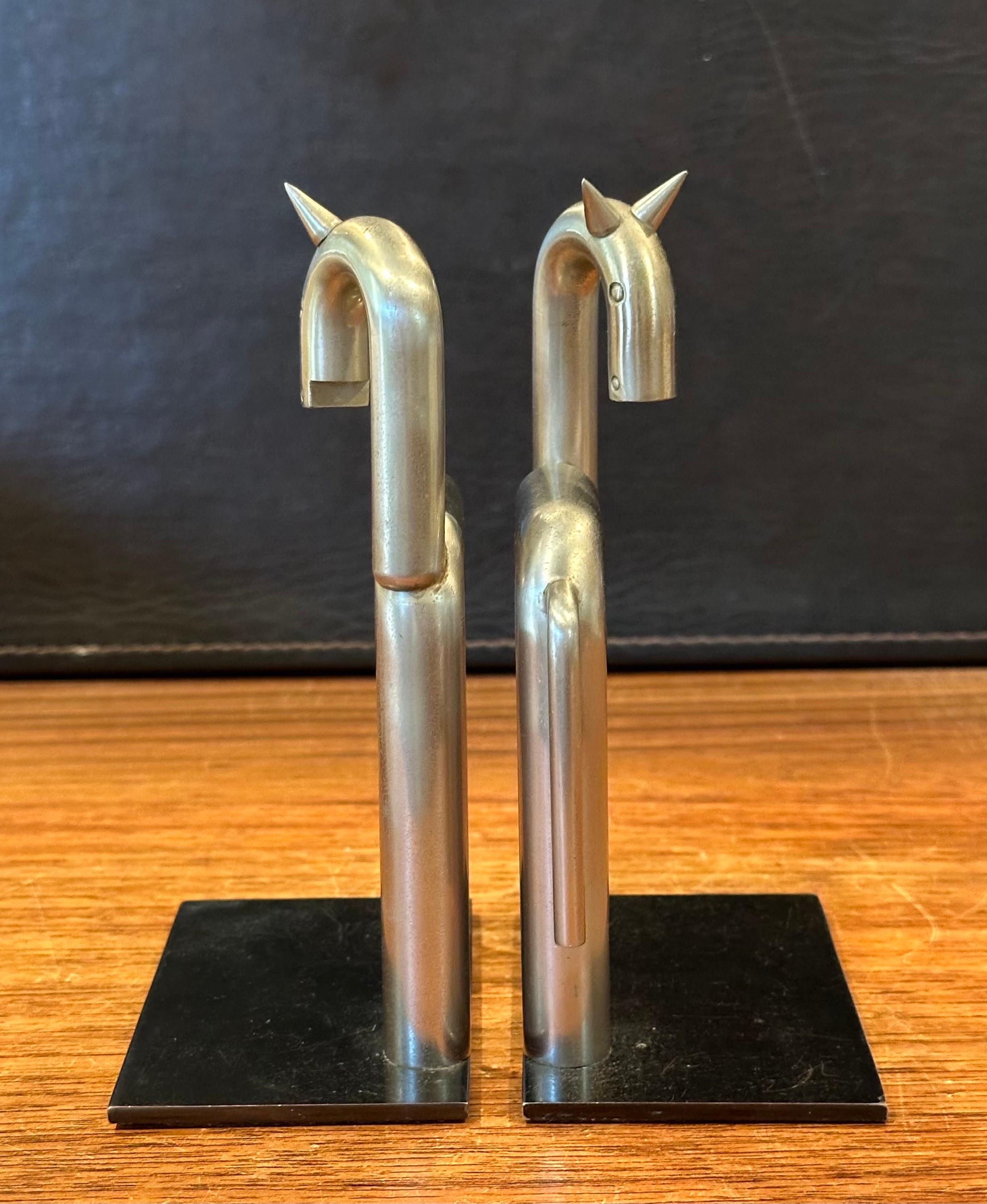 Pair of Art Deco Nickel Horse Bookends by Walter Von Nessen for Chase & Co. For Sale 7