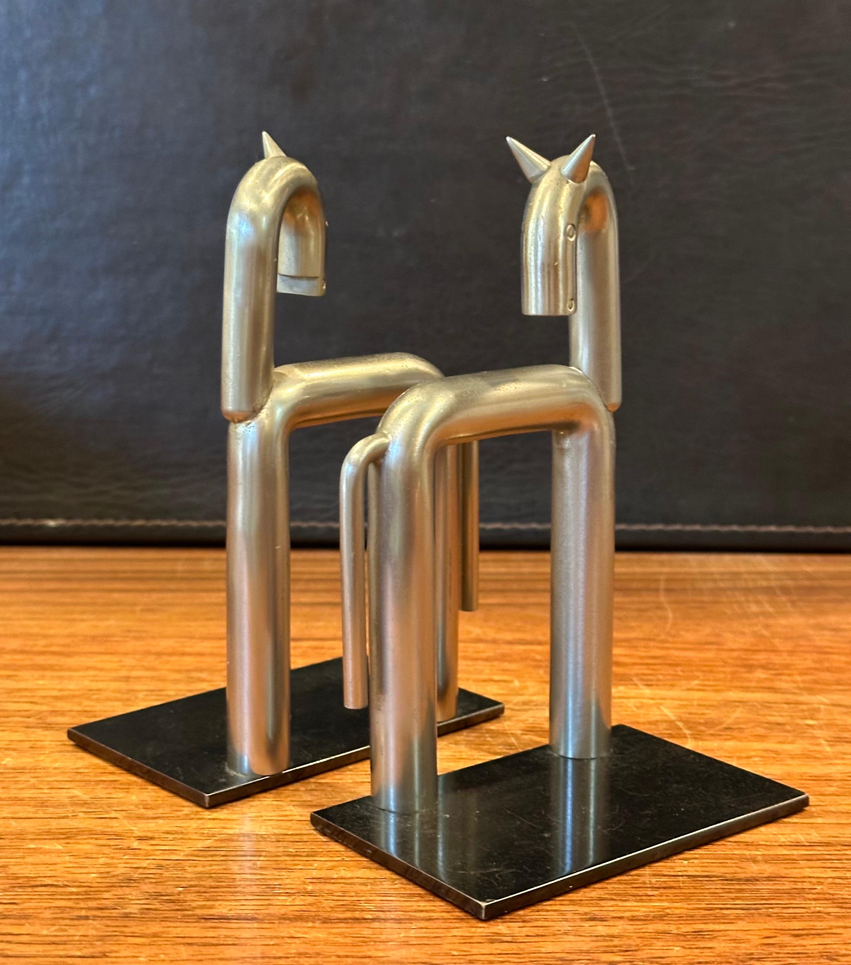 Pair of Art Deco Nickel Horse Bookends by Walter Von Nessen for Chase & Co. For Sale 8