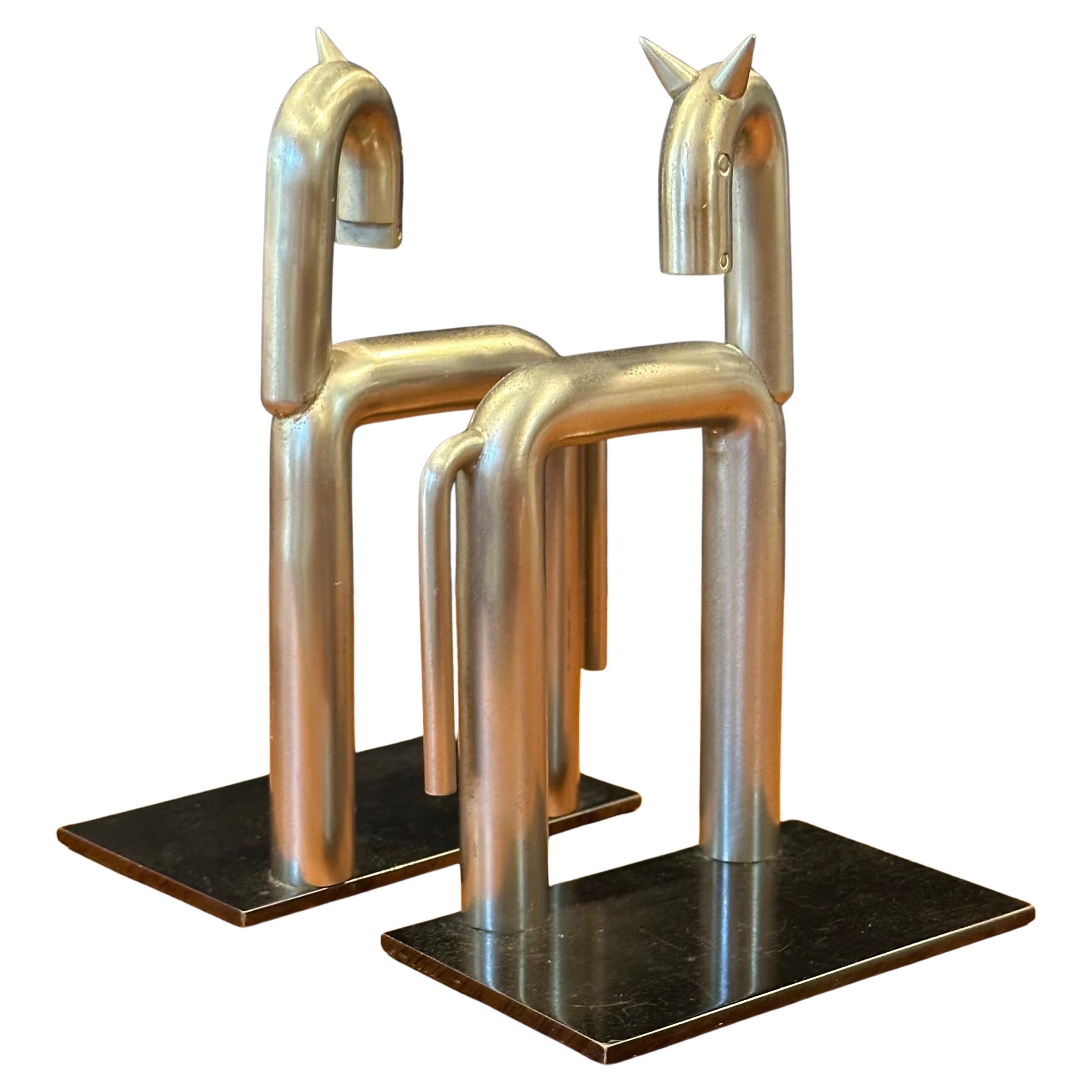 American Pair of Art Deco Nickel Horse Bookends by Walter Von Nessen for Chase & Co. For Sale