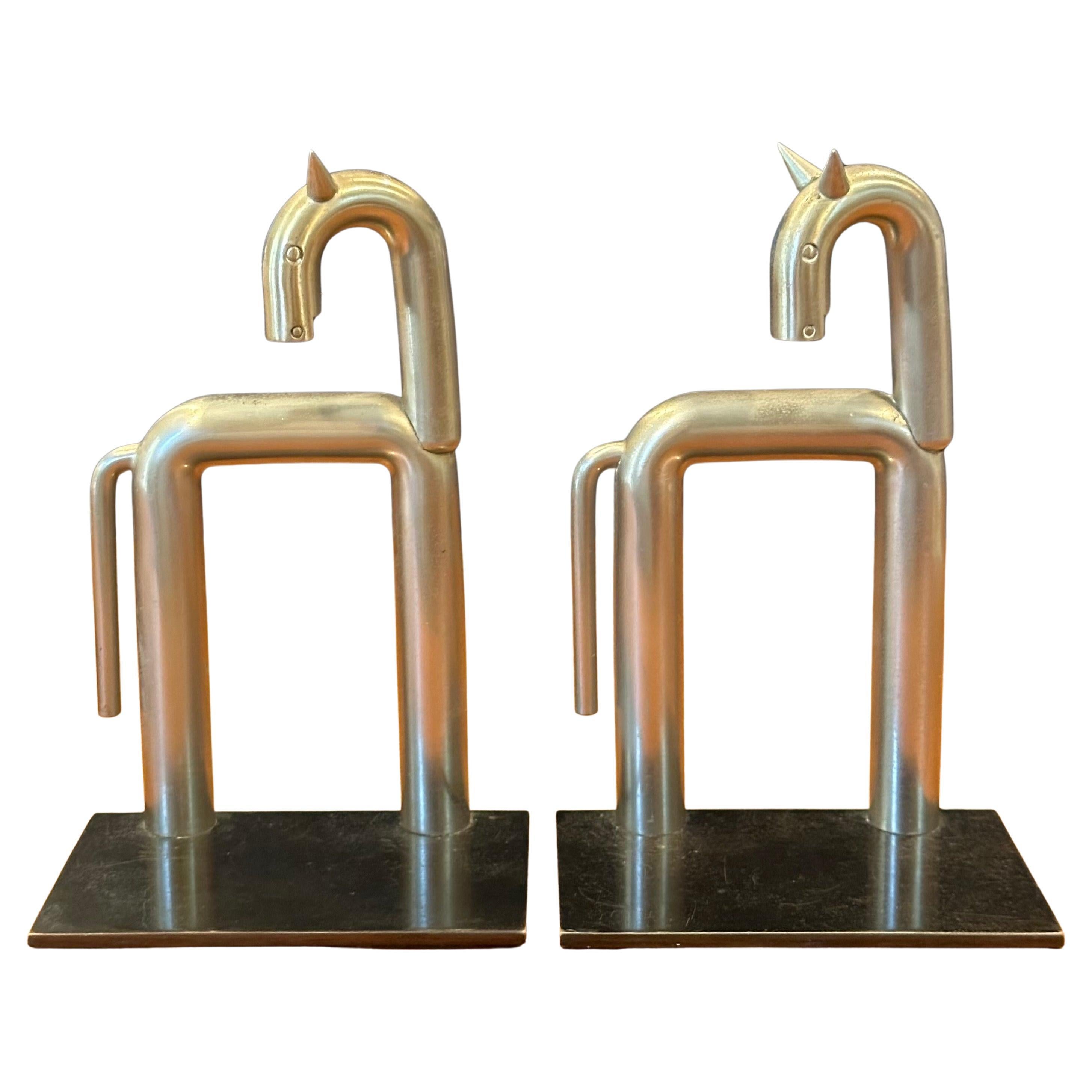 Pair of Art Deco Nickel Horse Bookends by Walter Von Nessen for Chase & Co. For Sale 1