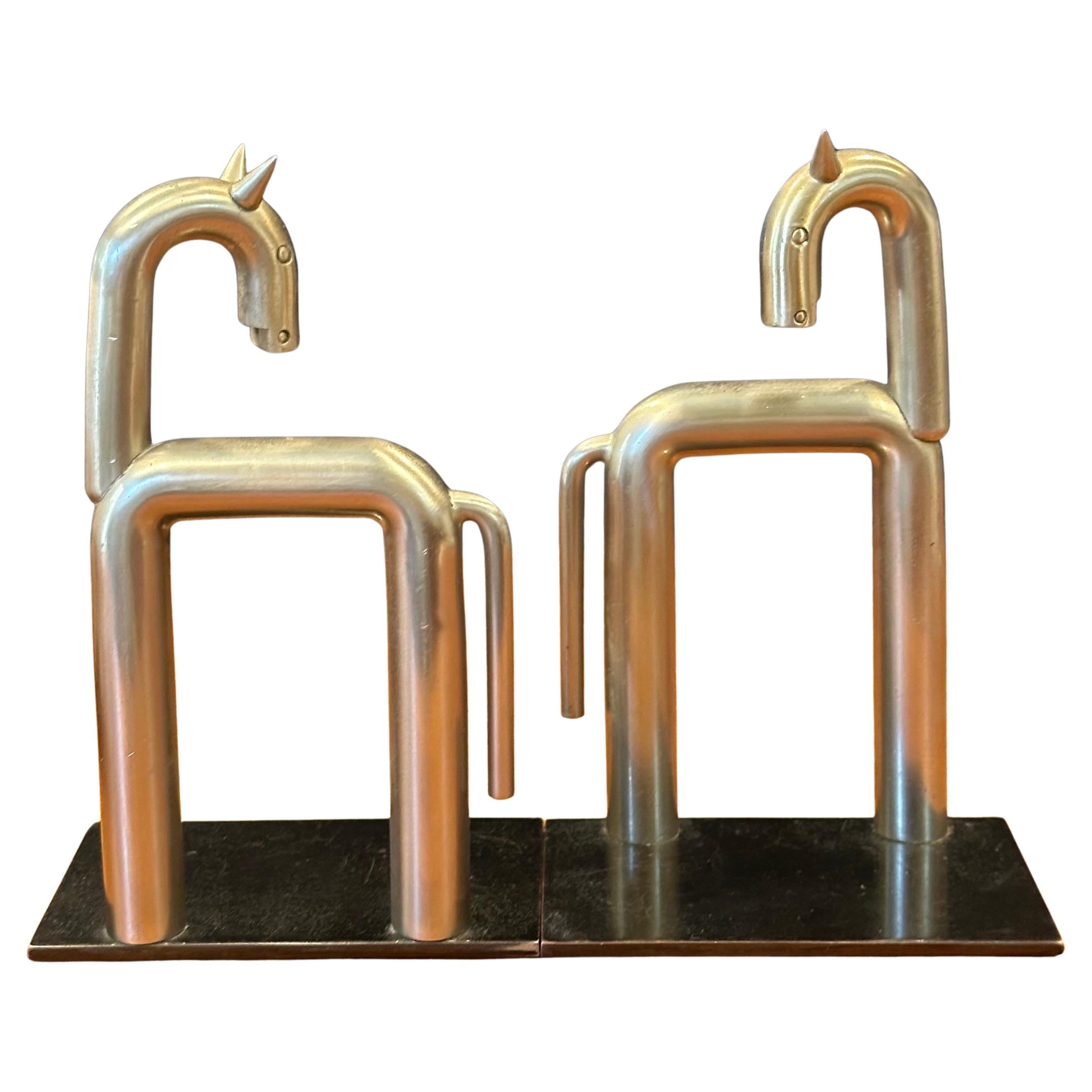 Pair of Art Deco Nickel Horse Bookends by Walter Von Nessen for Chase & Co. For Sale 2