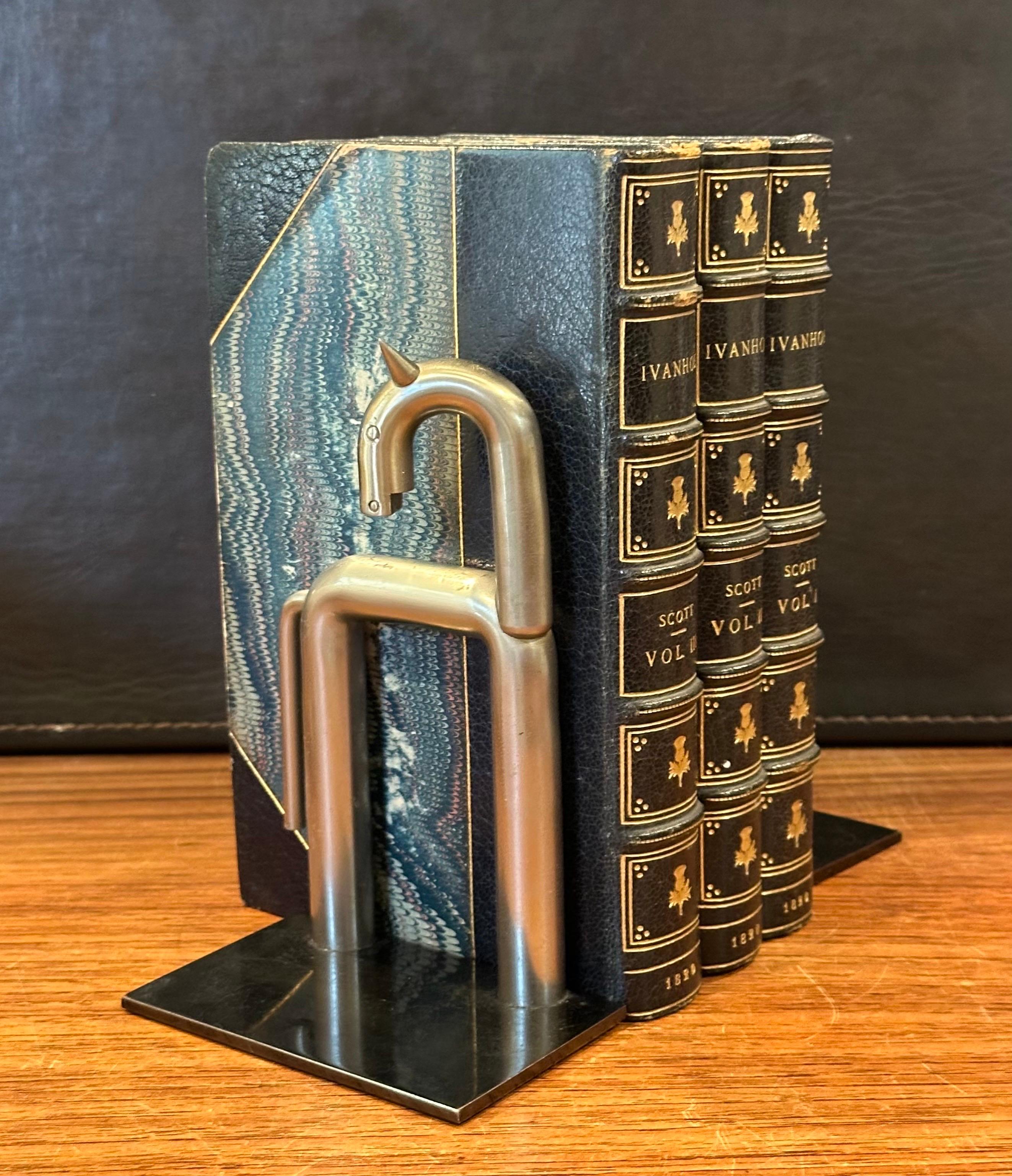 Pair of Art Deco Nickel Horse Bookends by Walter Von Nessen for Chase & Co. For Sale 3