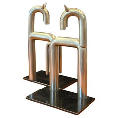 Paar Nickel-Pferd-Buchstützen im Art-déco-Stil von Walter Von Nessen für Chase & Co.