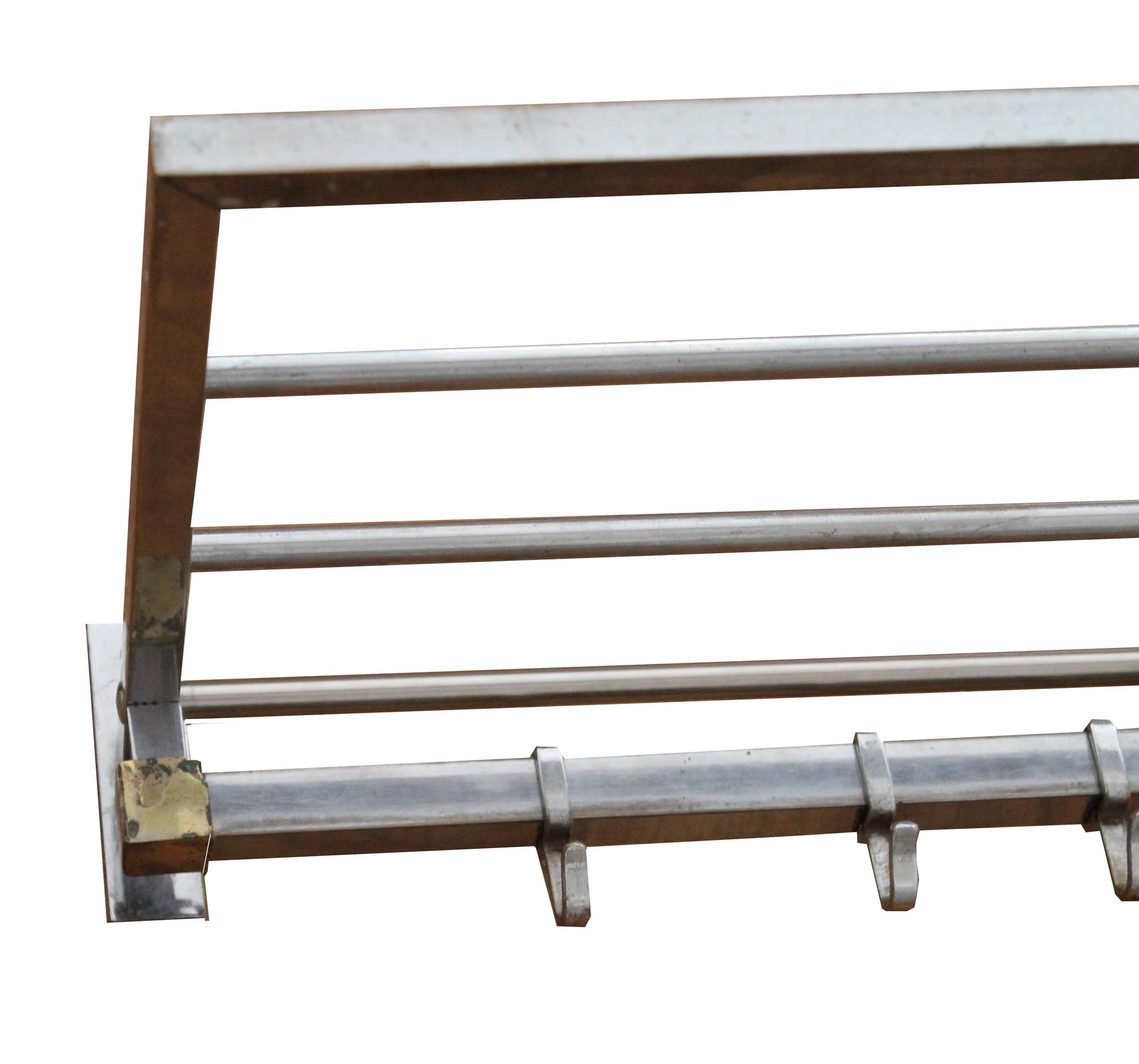 Early 20th Century Pair of Art Deco Nickel-Plated Brass Wall Hung Coat Racks For Sale