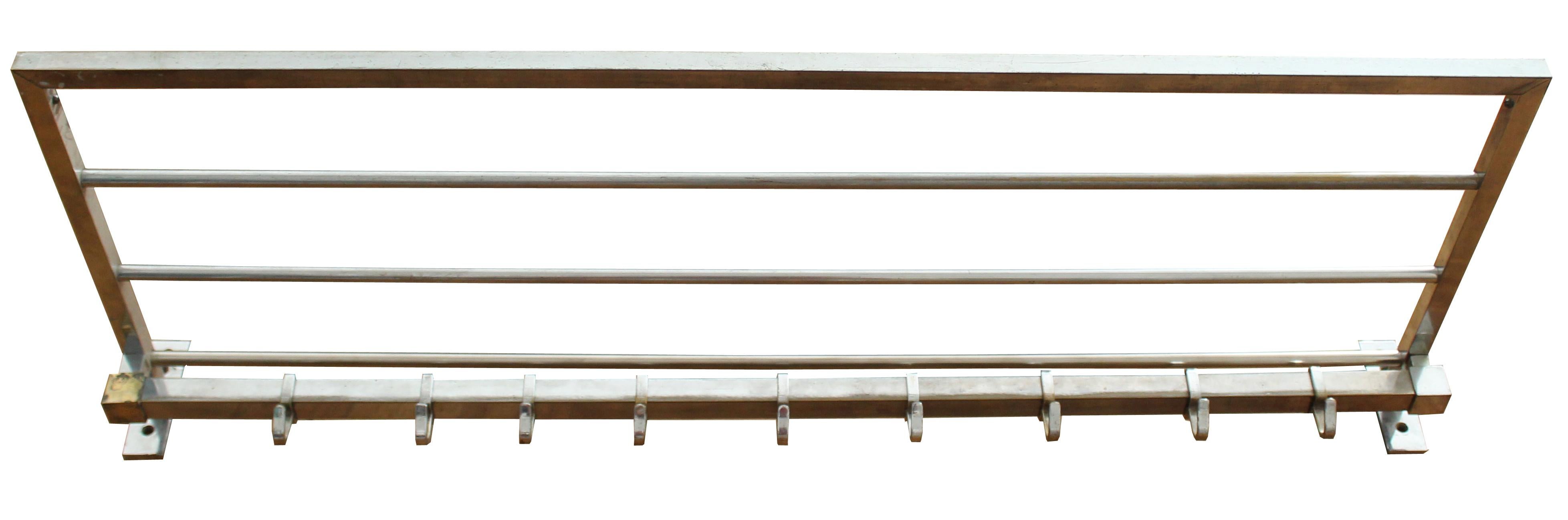 Pair of Art Deco Nickel-Plated Brass Wall Hung Coat Racks For Sale 1