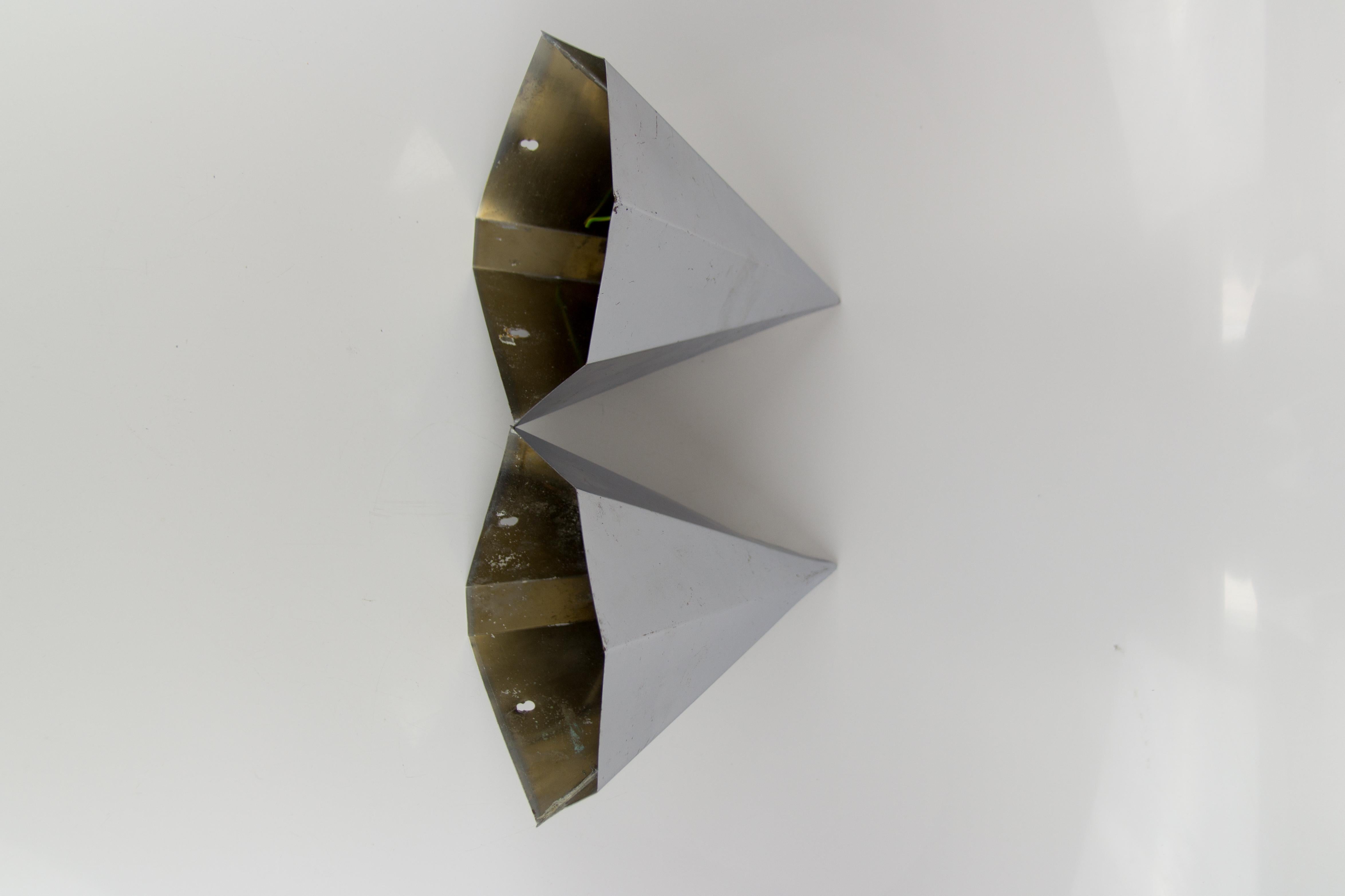 Pair of Art Deco Nickel-Plated Metal Prism Corner Wall Sconces, France, 1920s 4
