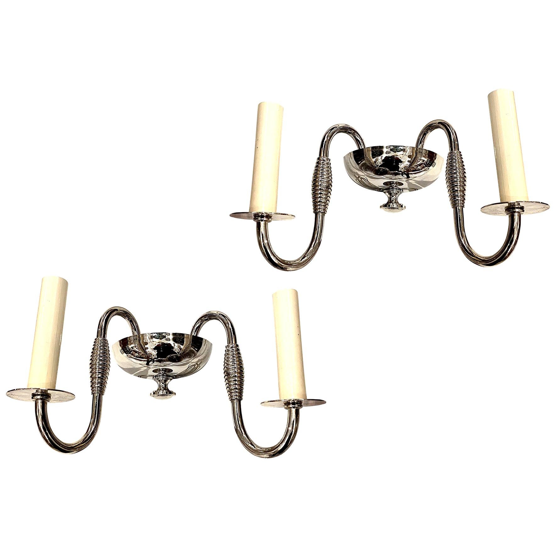 Pair of Art Deco Nickel-Plated Sconces For Sale