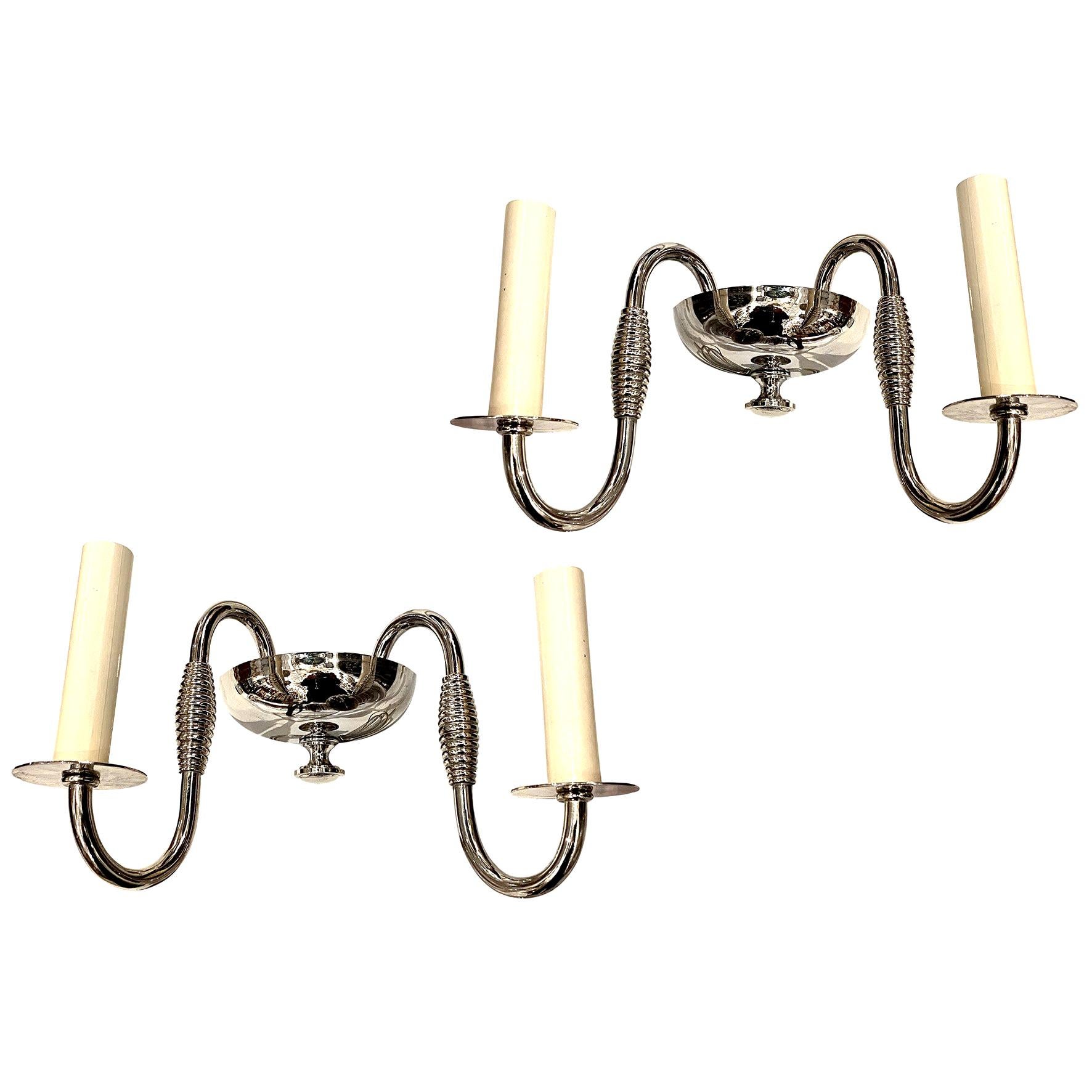 Pair of Art Deco Nickel-Plated Sconces