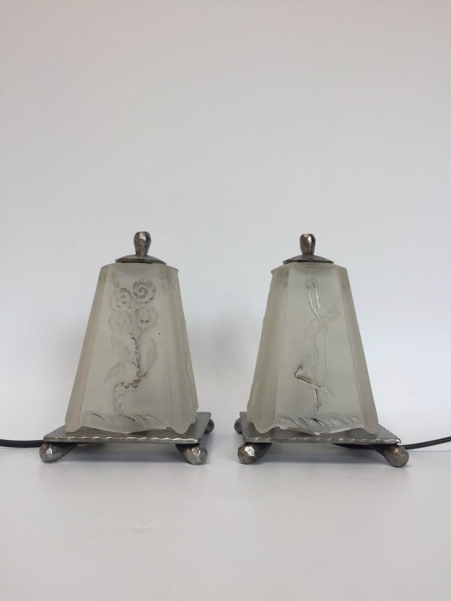 French Pair of Art Deco Night Lights