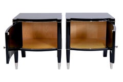 Pair of Art Deco Night Stands in Black Lacquer from De Coene Frères 1940s