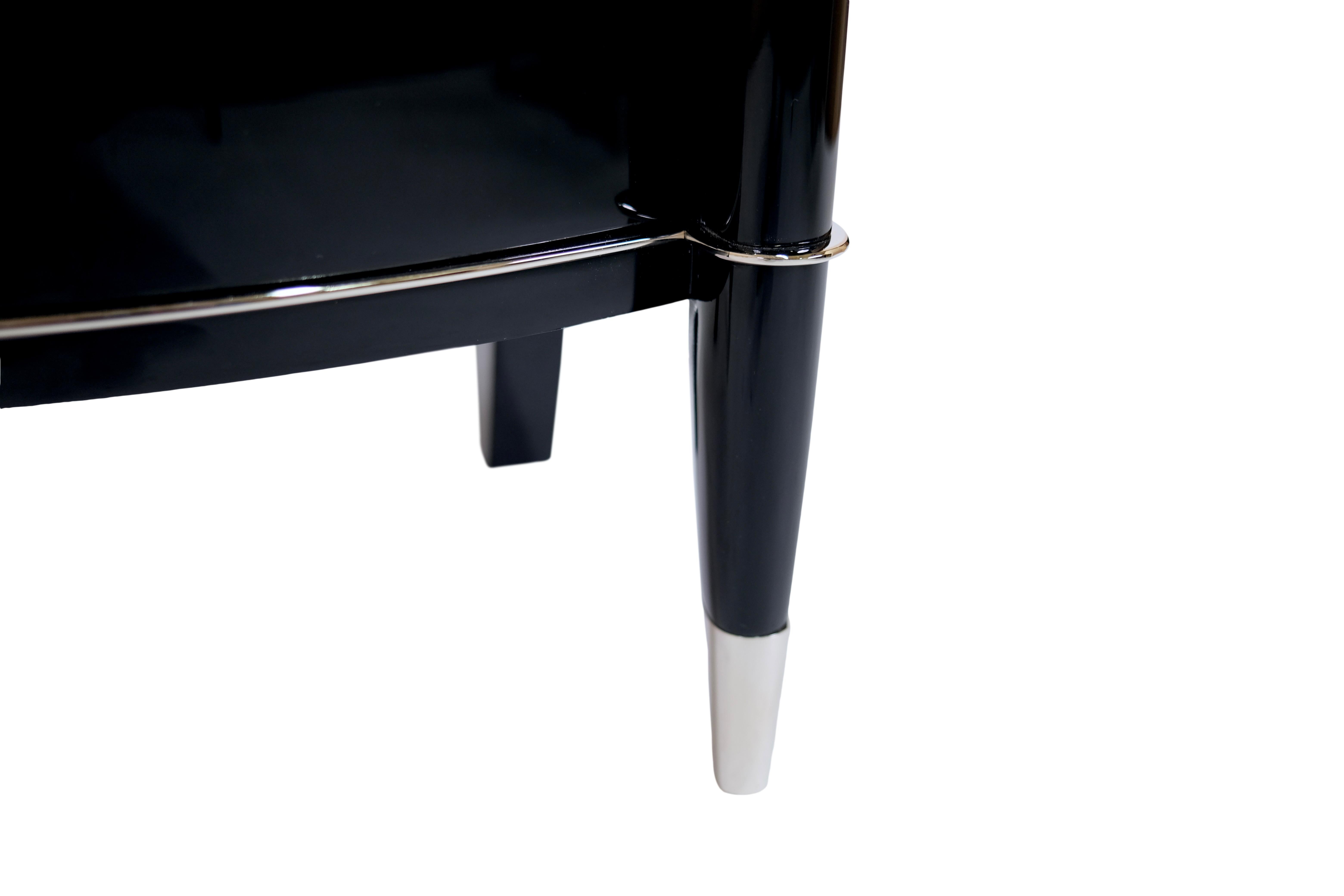 Brass Pair of Art Deco Night Stands in Black Lacquer from De Coene Frères 1940s For Sale