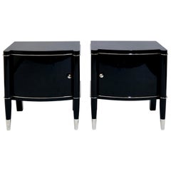 Pair of Art Deco Night Stands in Black Lacquer from De Coene Frères 1940s