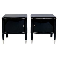 Pair of Art Deco Night Stands in Black Lacquer from De Coene Frères 1940s