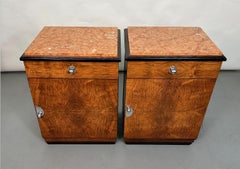 Pair of Art Deco Night Stands in Walnut with Rosso Verona Stone Tops