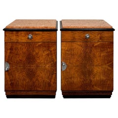 Pair of Art Deco Night Stands in Walnut with Rosso Verona Stone Tops