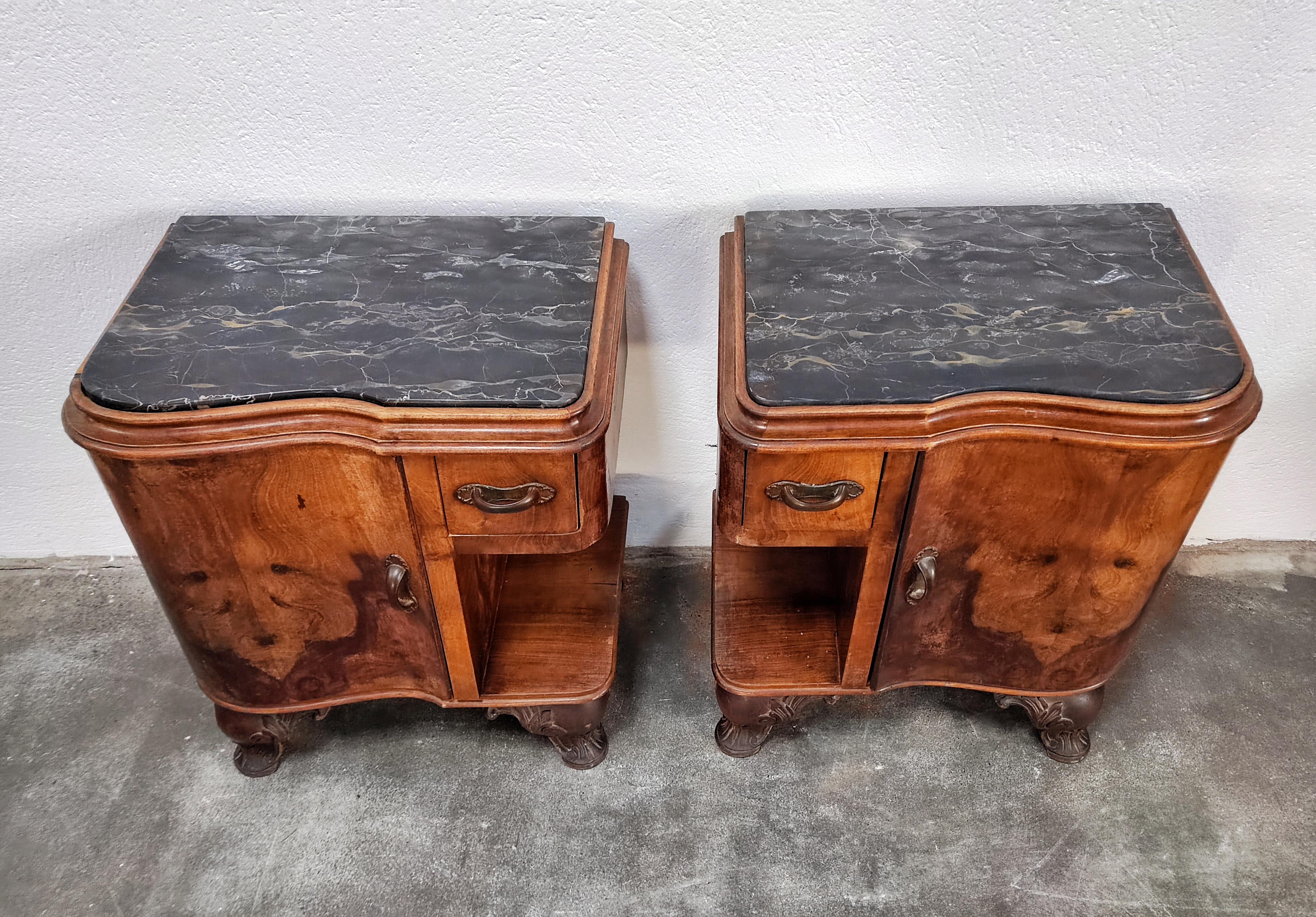 Pair of Art Deco Night Stands with Nero Portoro Marble Top, Italy, 1920s For Sale 4