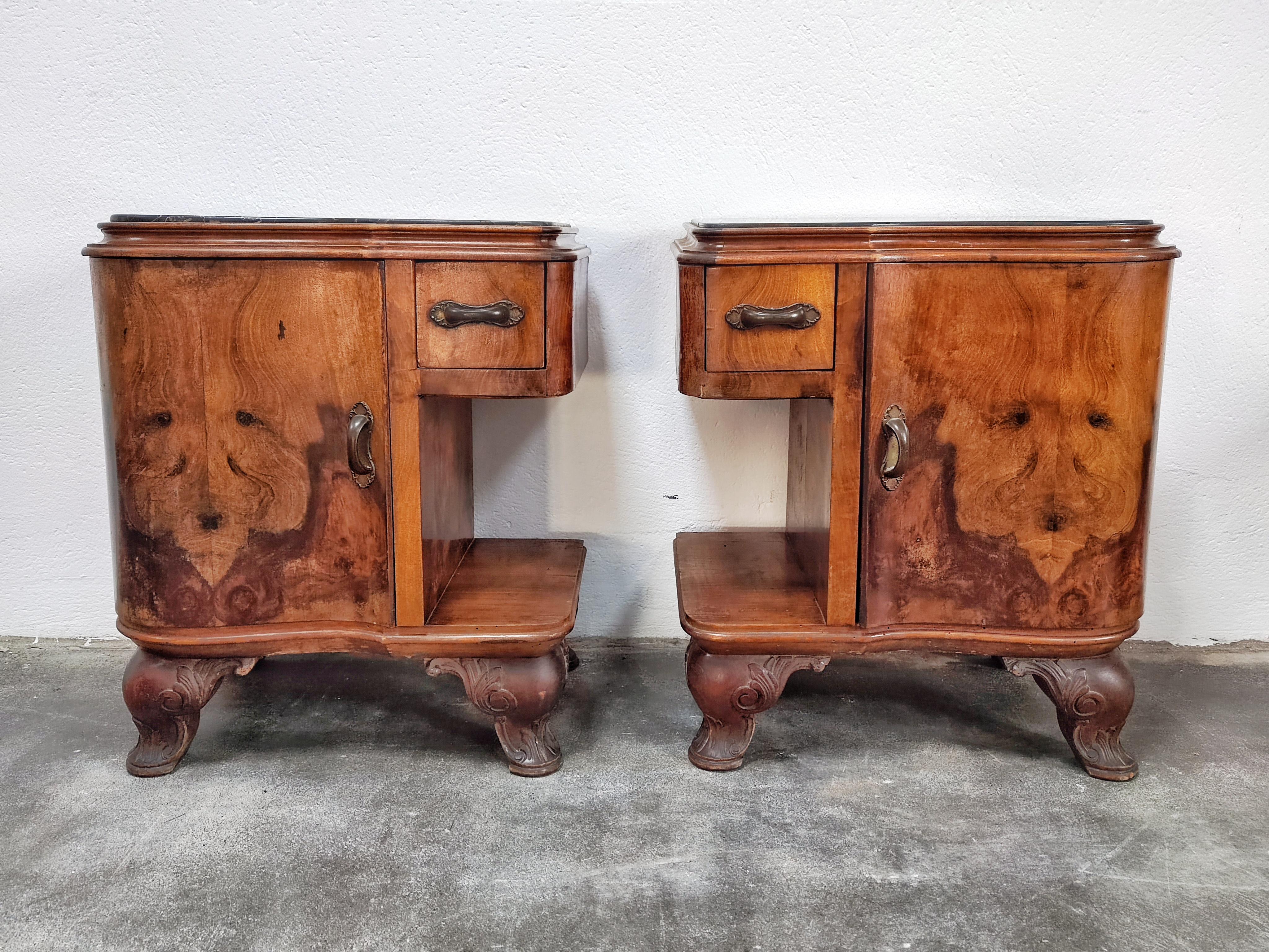 Pair of Art Deco Night Stands with Nero Portoro Marble Top, Italy, 1920s For Sale 2