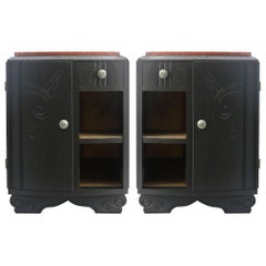 Pair of Art Deco Nightstands Ebonized Bedside Tables French Side Cabinets