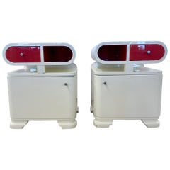 Pair of Art Deco Nightstands / End Tables, Lacquer, Space Age Modern Style