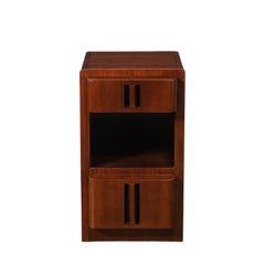 Pair of Art Deco Nightstands in Book-Matched Walnut with Black Lacquer Accents