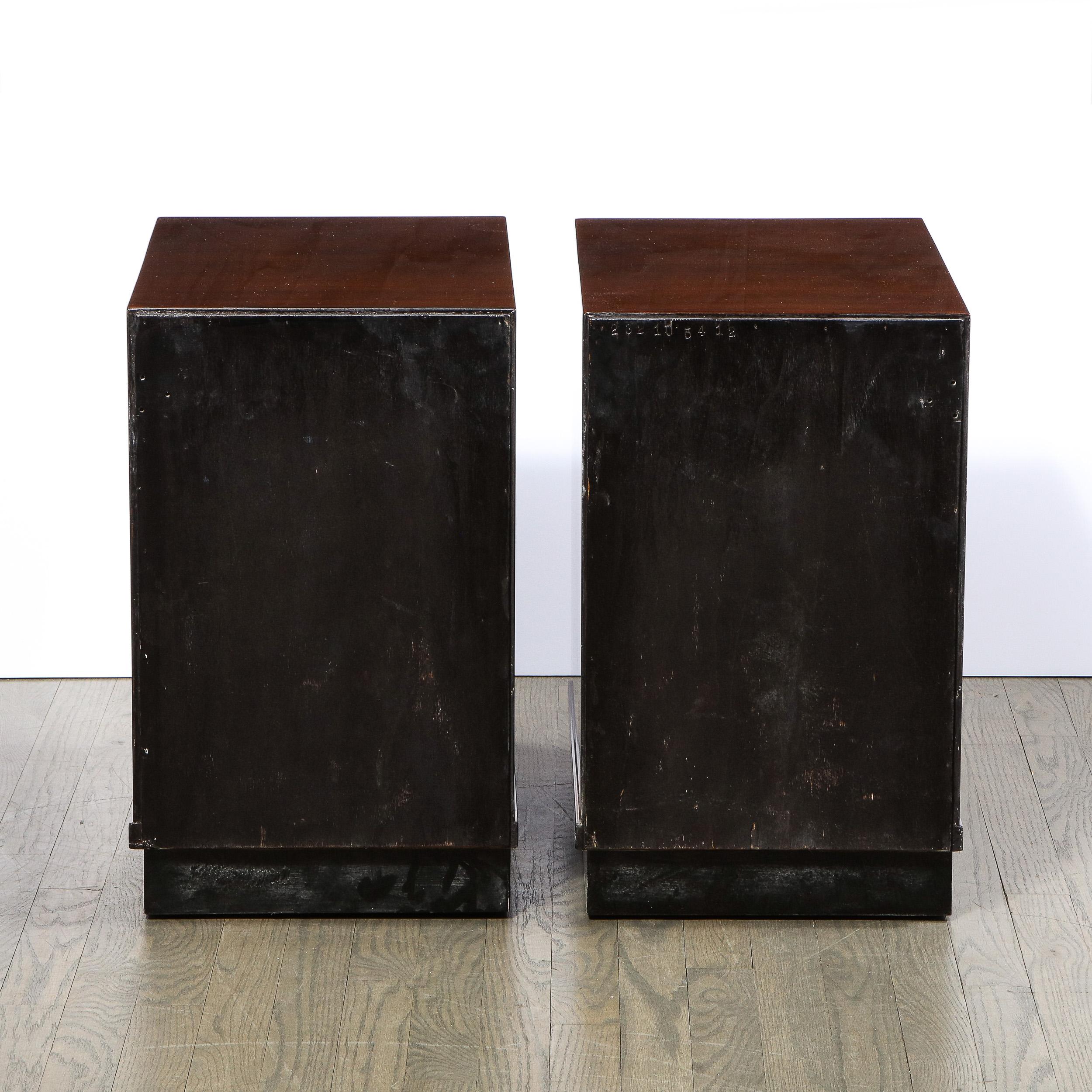 Pair of Art Deco Nightstands in Lacquer & Walnut w/ Streamlined Chrome Pulls 5