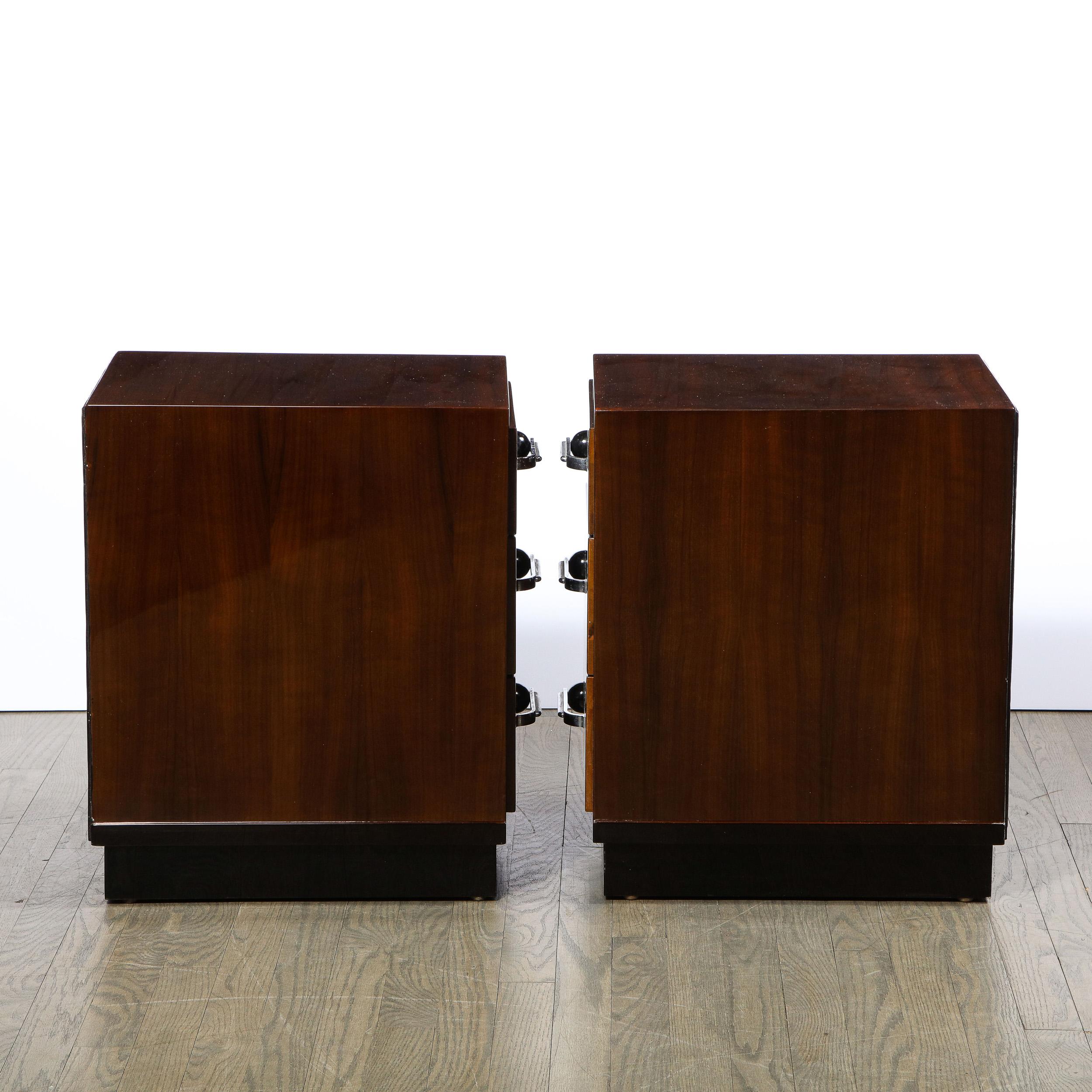 Pair of Art Deco Nightstands in Lacquer & Walnut w/ Streamlined Chrome Pulls 6