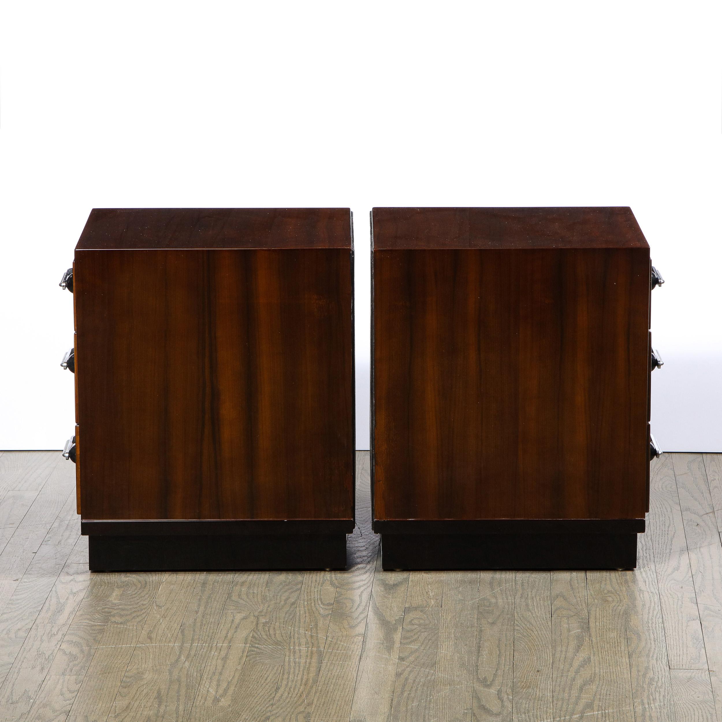 Pair of Art Deco Nightstands in Lacquer & Walnut w/ Streamlined Chrome Pulls 4