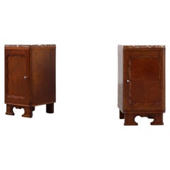 Pair of Art Deco nightstands in oak with marble top, France ca. 1925