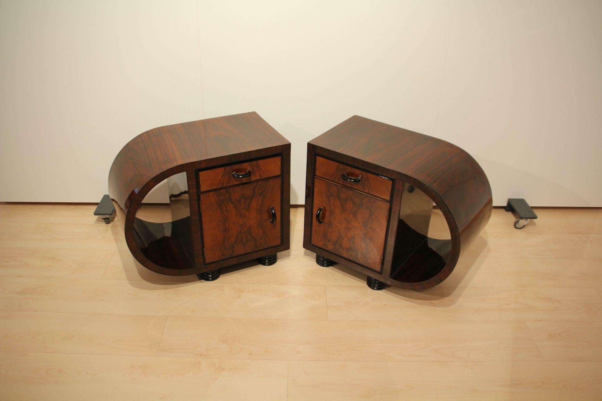 Metal Pair of Art Deco Nightstands, Walnut Veneer, France circa 1930