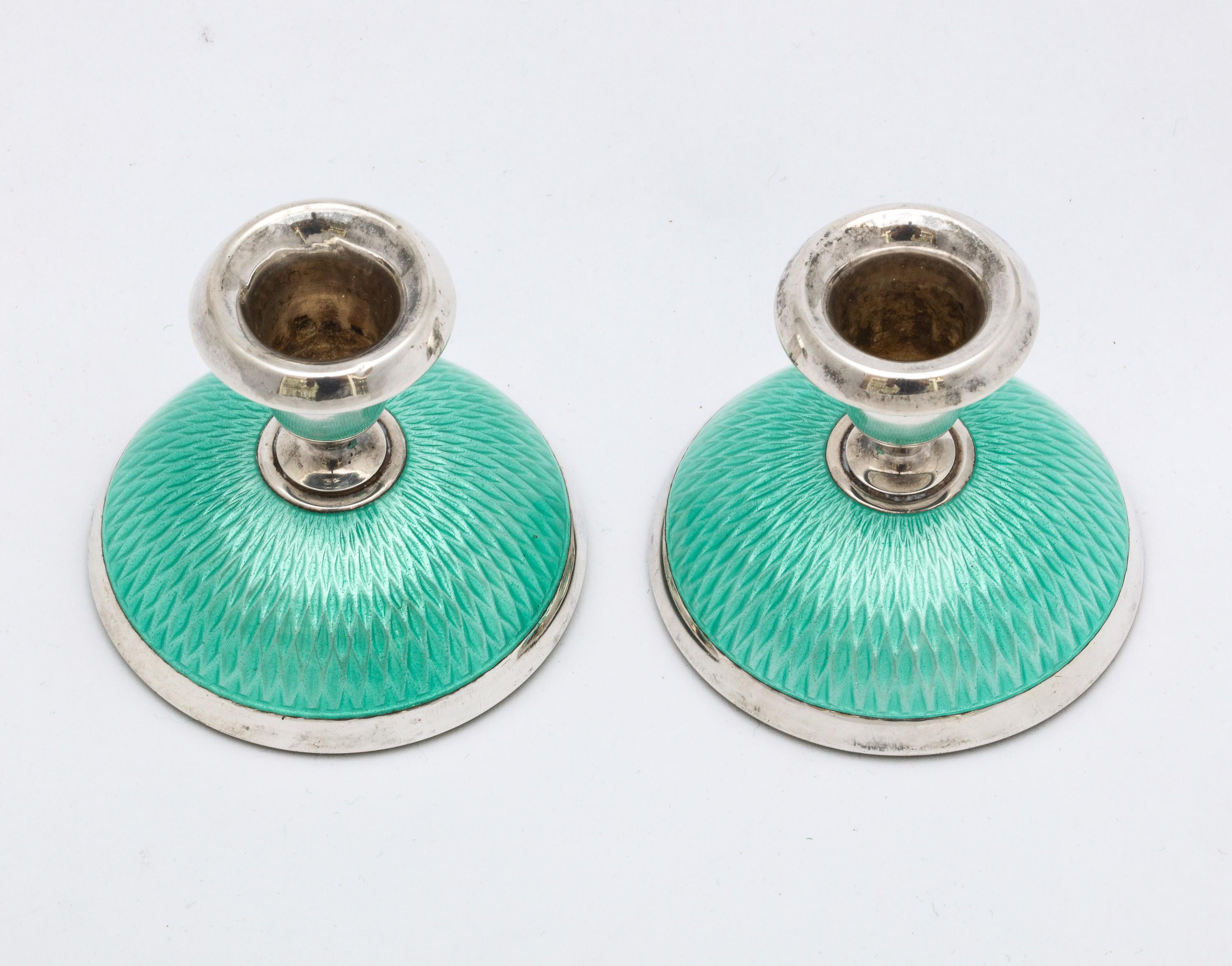 Pair of Art Deco Norwegian Sterling Silver and Turquoise Enamel Candlesticks 5