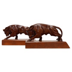 Coppia di reggilibri in Oak Oak Art Deco, Francia, anni 
30