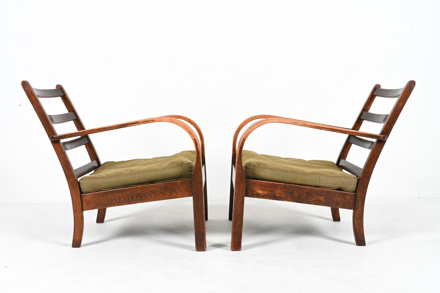 Pair of Art Deco Oak Lounge Chairs Attributed to Frits Schlegel for Fritz Hansen For Sale 8