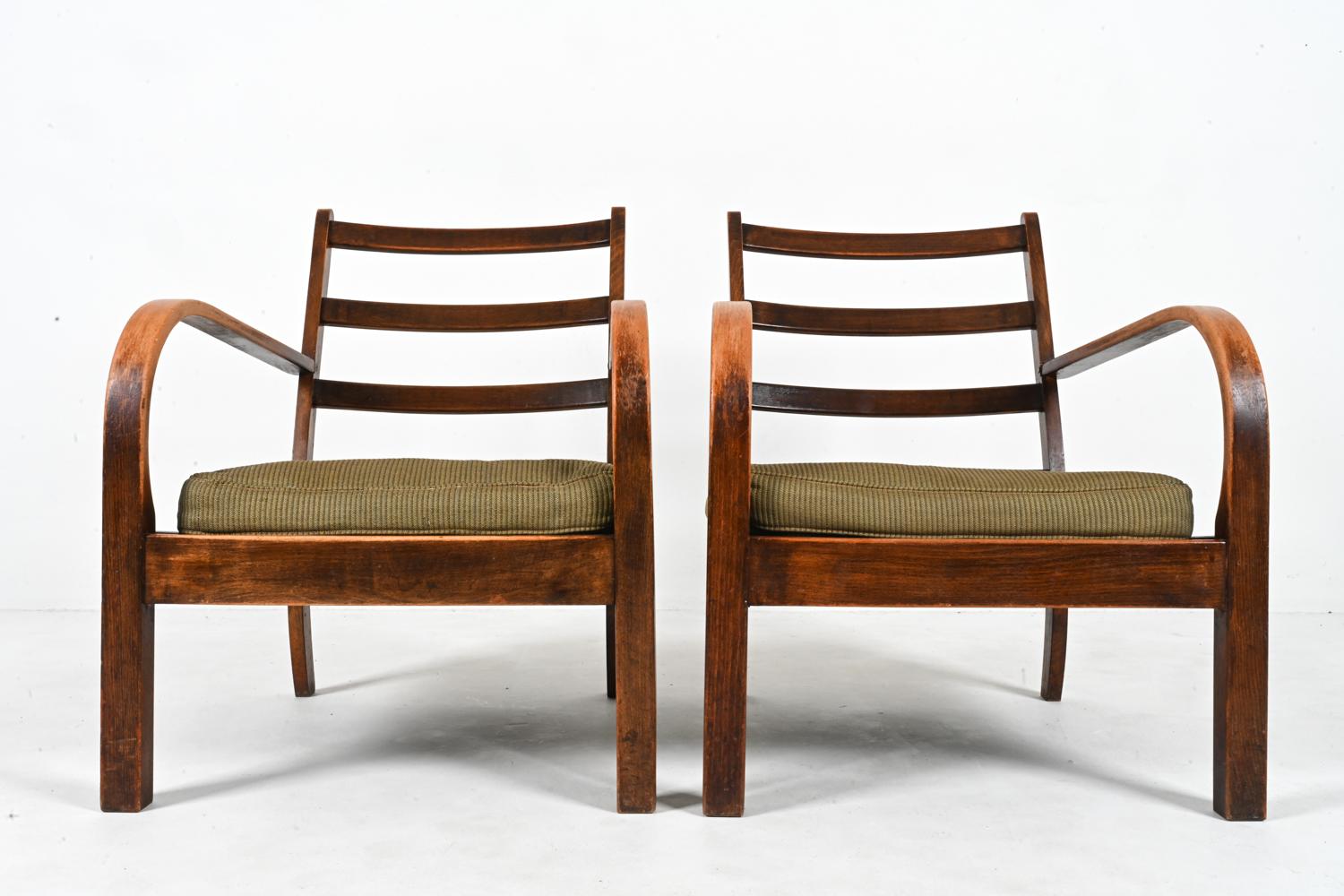 Danish Pair of Art Deco Oak Lounge Chairs Attributed to Frits Schlegel for Fritz Hansen For Sale