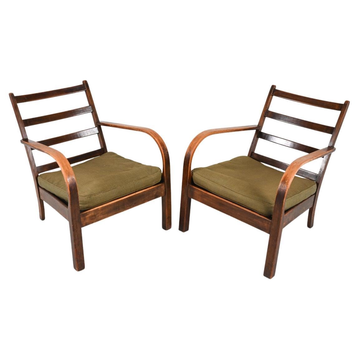 Pair of Art Deco Oak Lounge Chairs Attributed to Frits Schlegel for Fritz Hansen For Sale