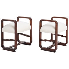 Vintage Pair of Art Deco Oak Stools