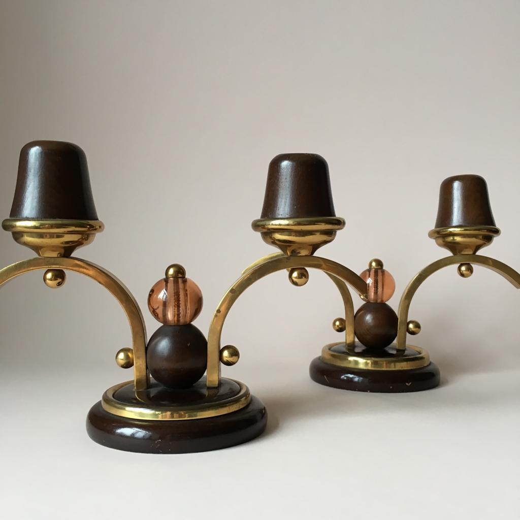 Pair of Art Deco Oakwood Candleholders In Good Condition For Sale In Riga, Latvia